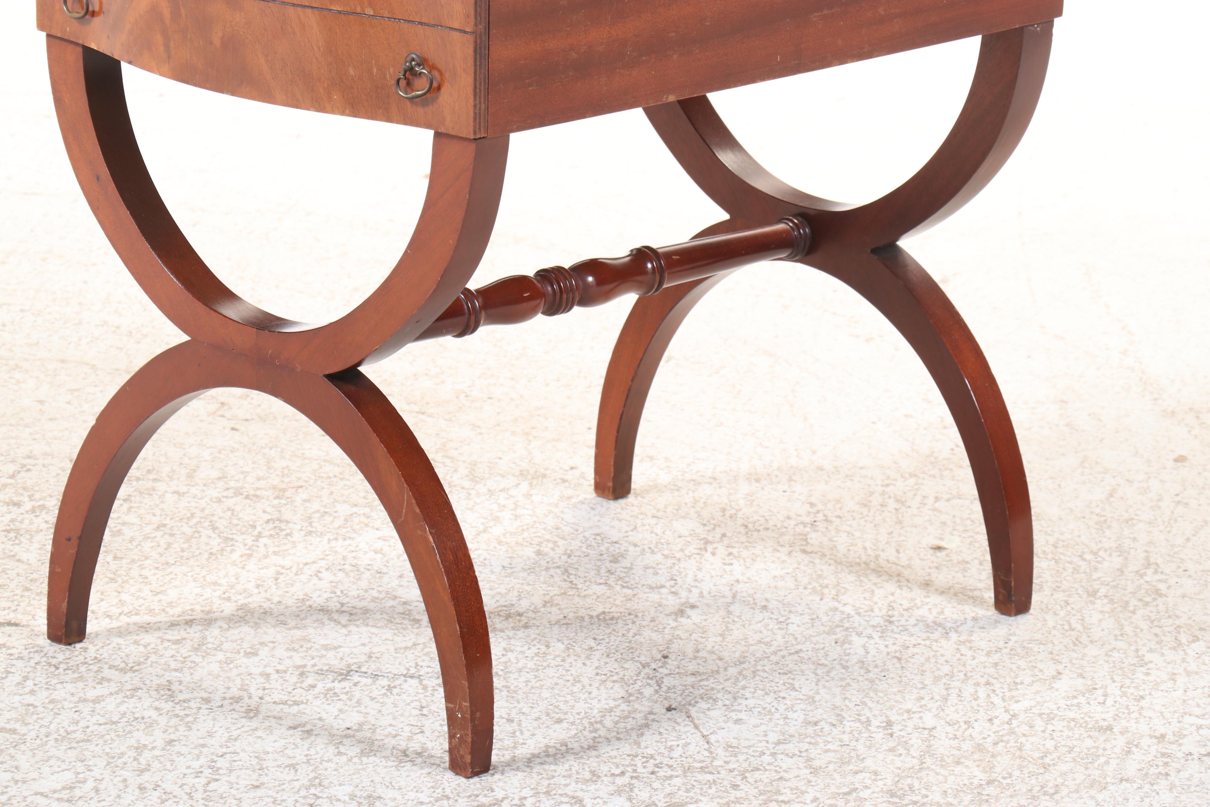 Regency Style Leather Top Mahogany Curule End Table, Mid-20th Century