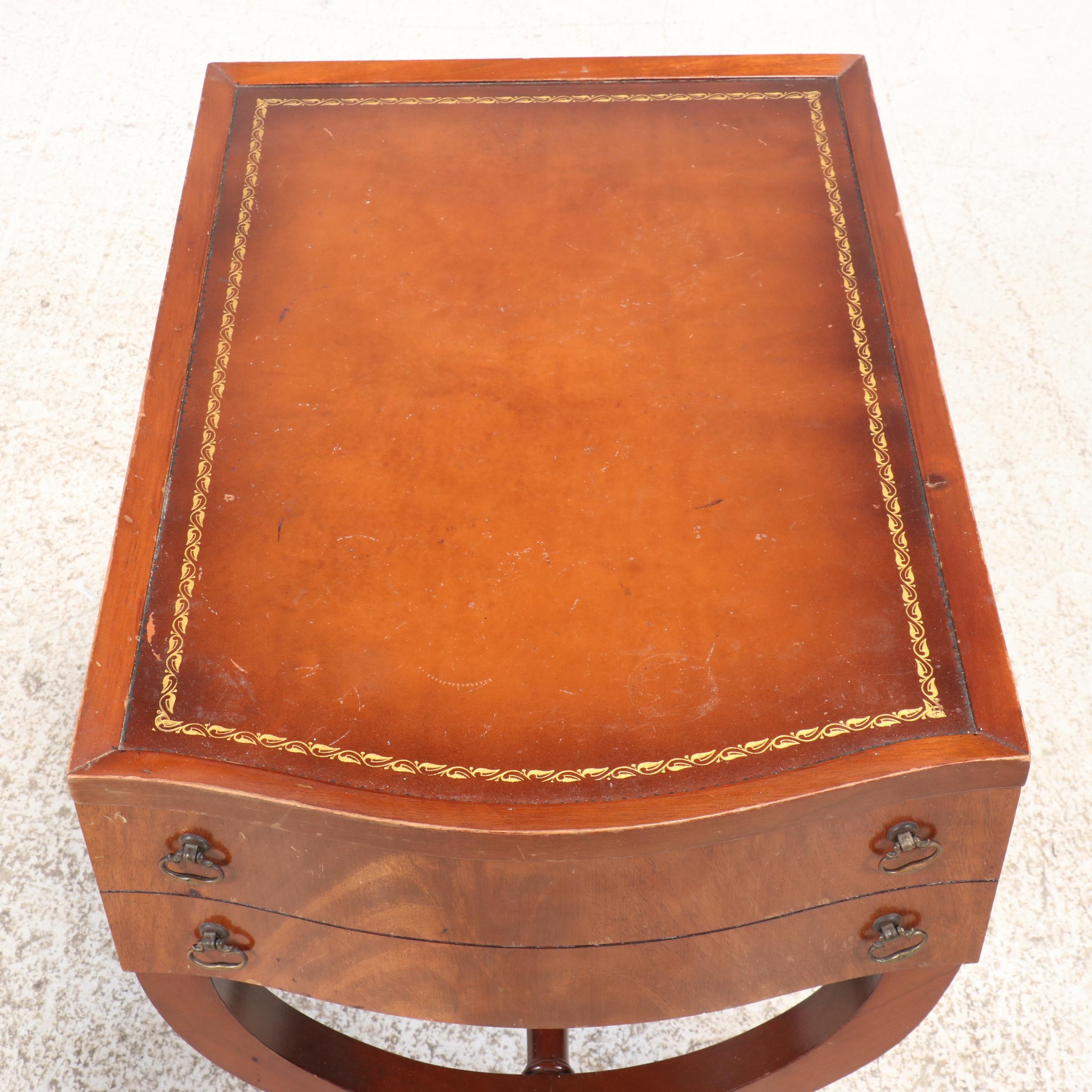Regency Style Leather Top Mahogany Curule End Table, Mid-20th Century