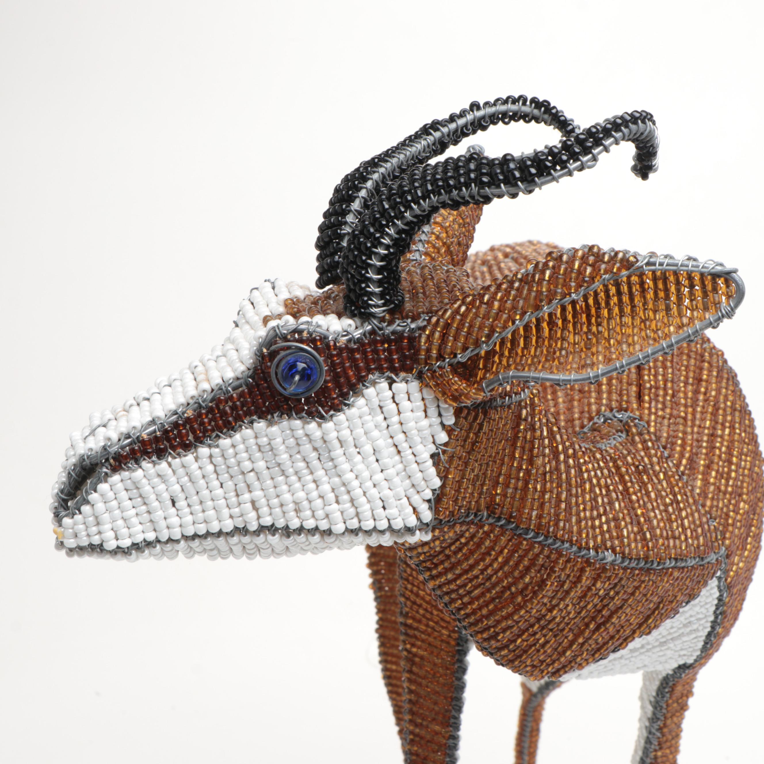 South African Beaded Wire Springbok Sculpture, Late 20th / 21st Century