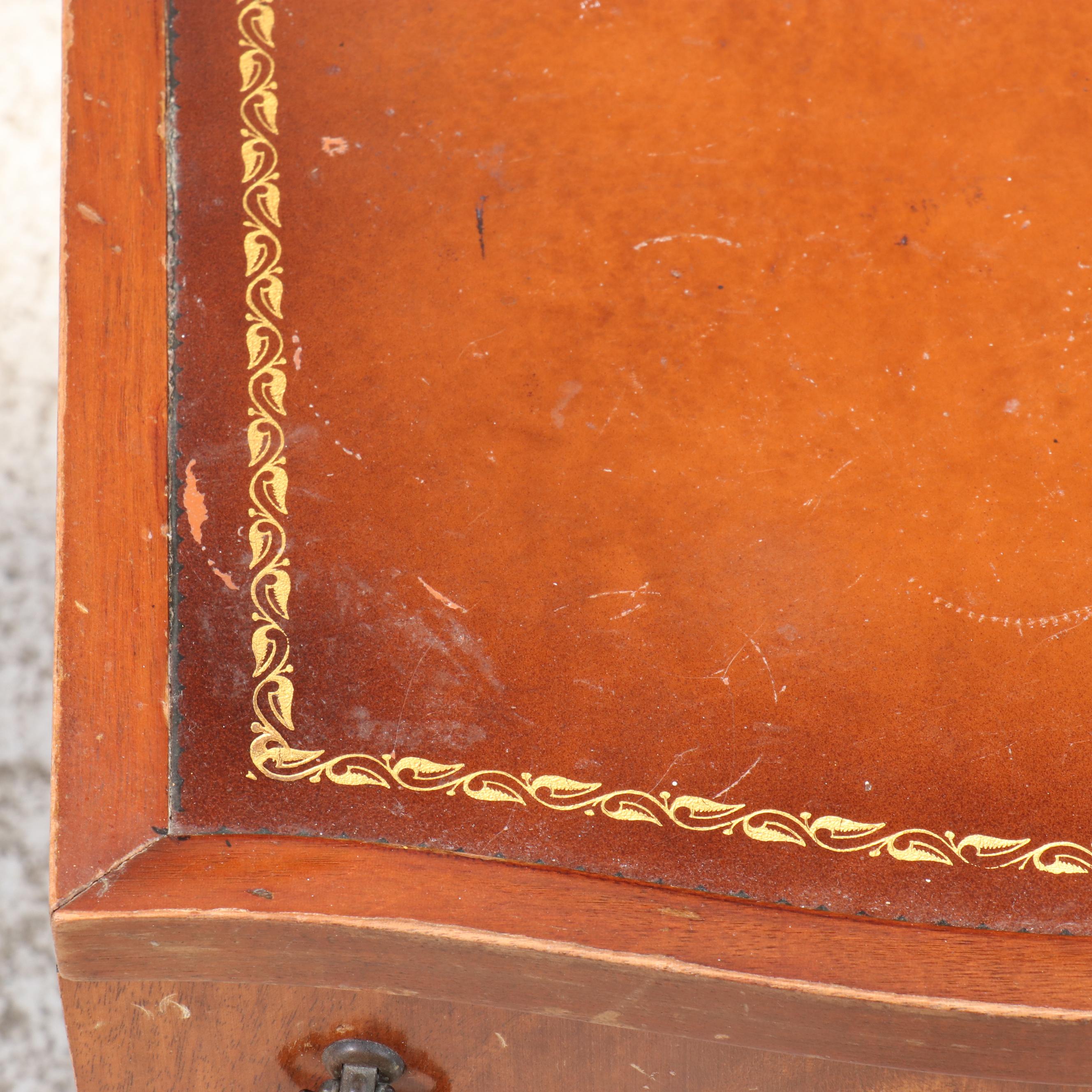 Regency Style Leather Top Mahogany Curule End Table, Mid-20th Century