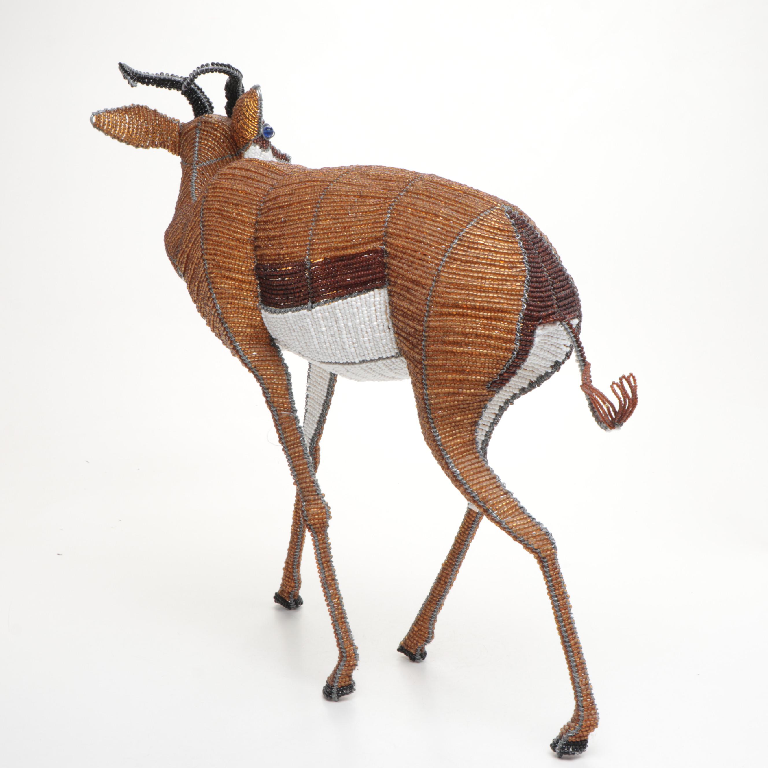 South African Beaded Wire Springbok Sculpture, Late 20th / 21st Century