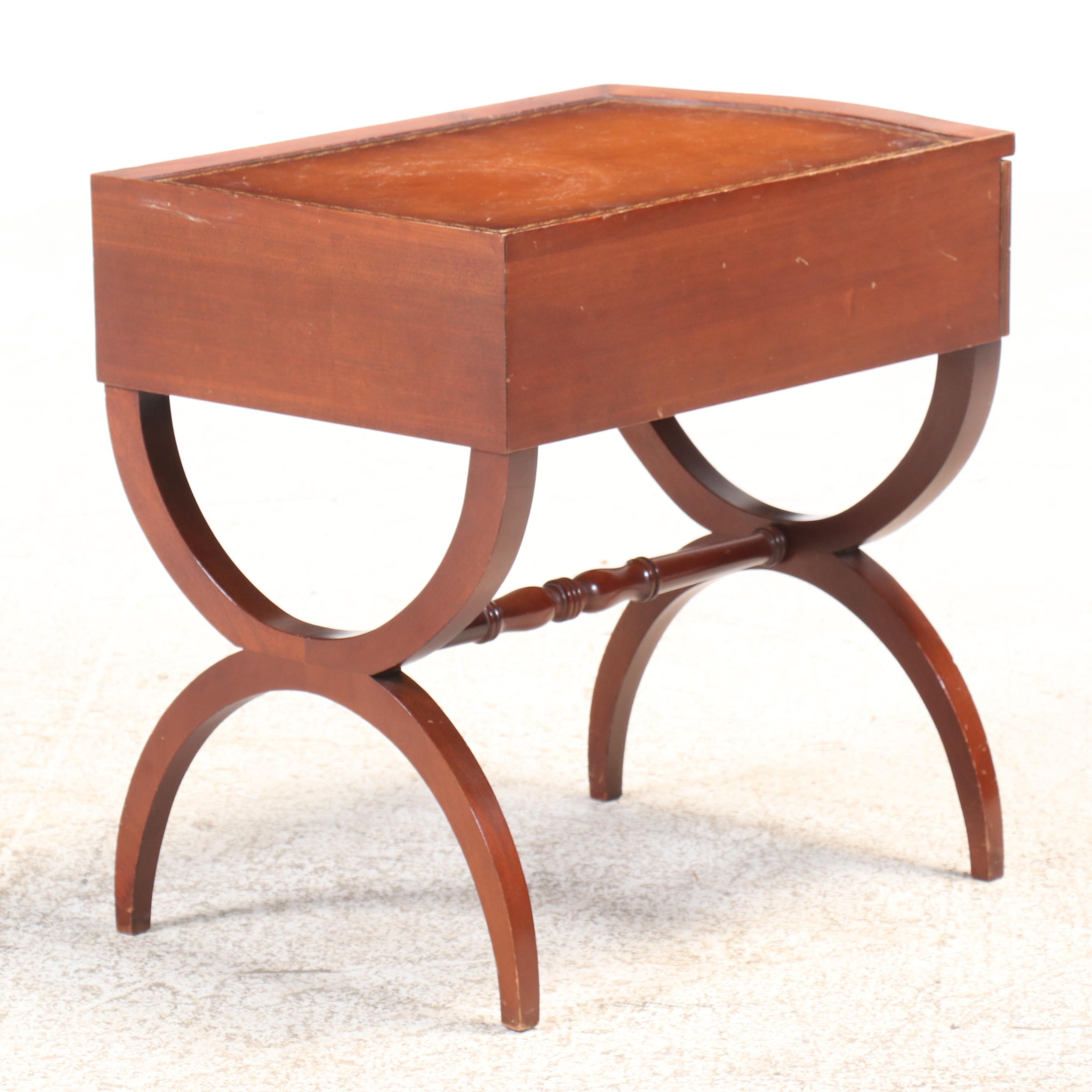 Regency Style Leather Top Mahogany Curule End Table, Mid-20th Century