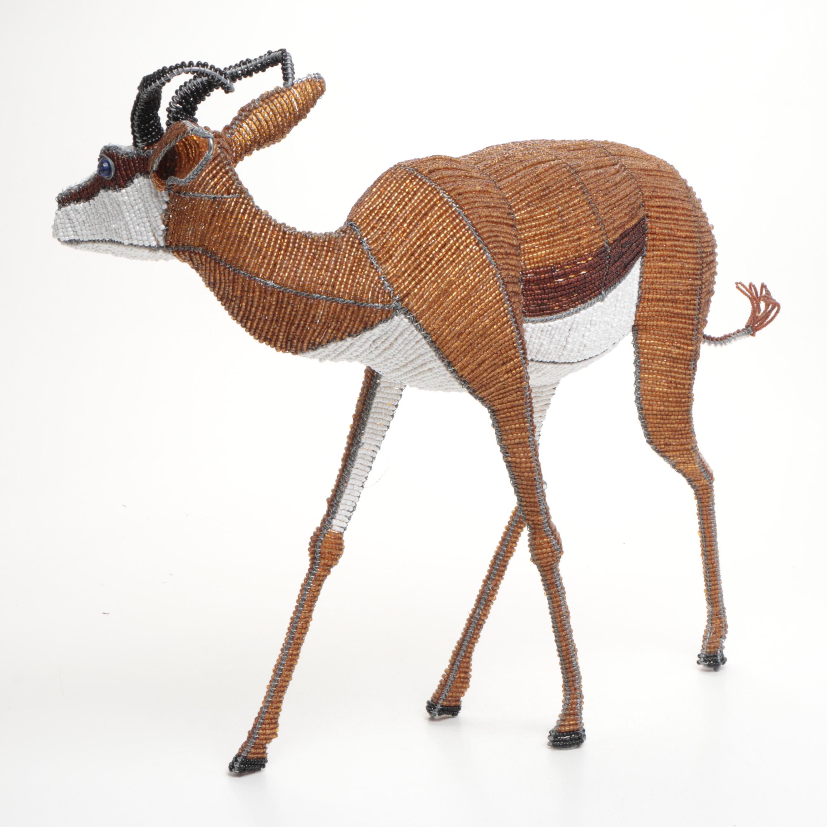 South African Beaded Wire Springbok Sculpture, Late 20th / 21st Century