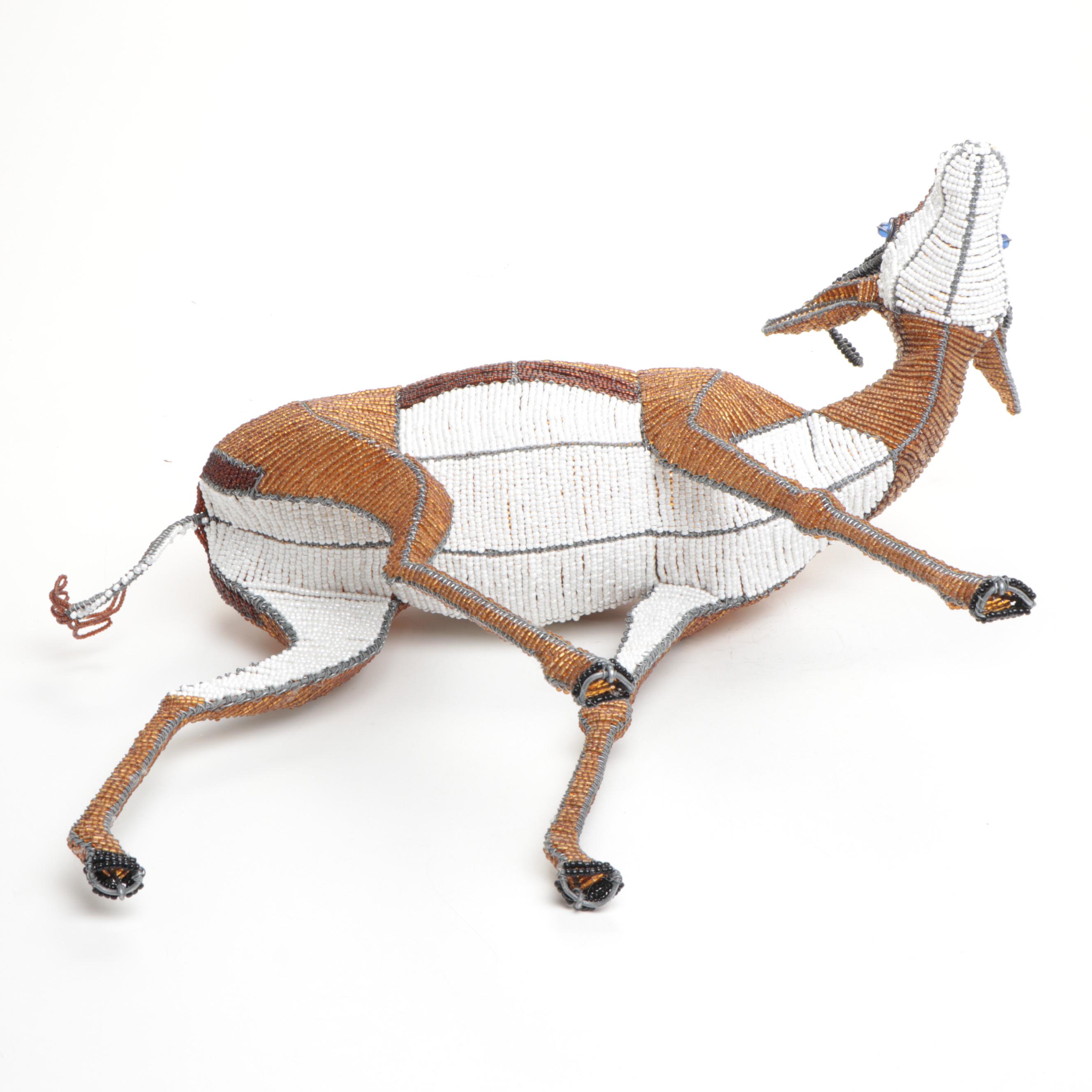 South African Beaded Wire Springbok Sculpture, Late 20th / 21st Century