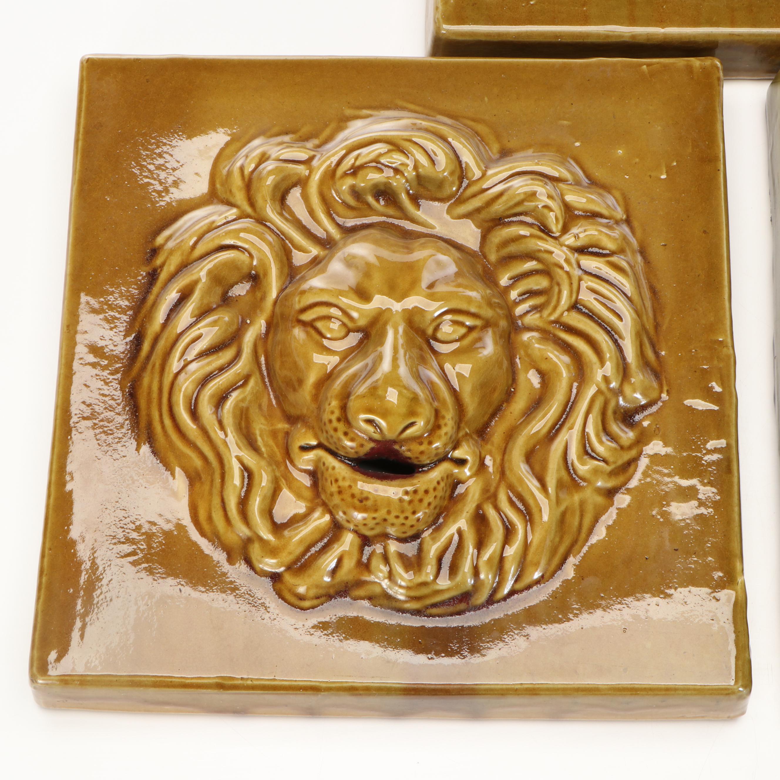 Belgian Style Glazed Ceramic Lion Head Wall Hangings