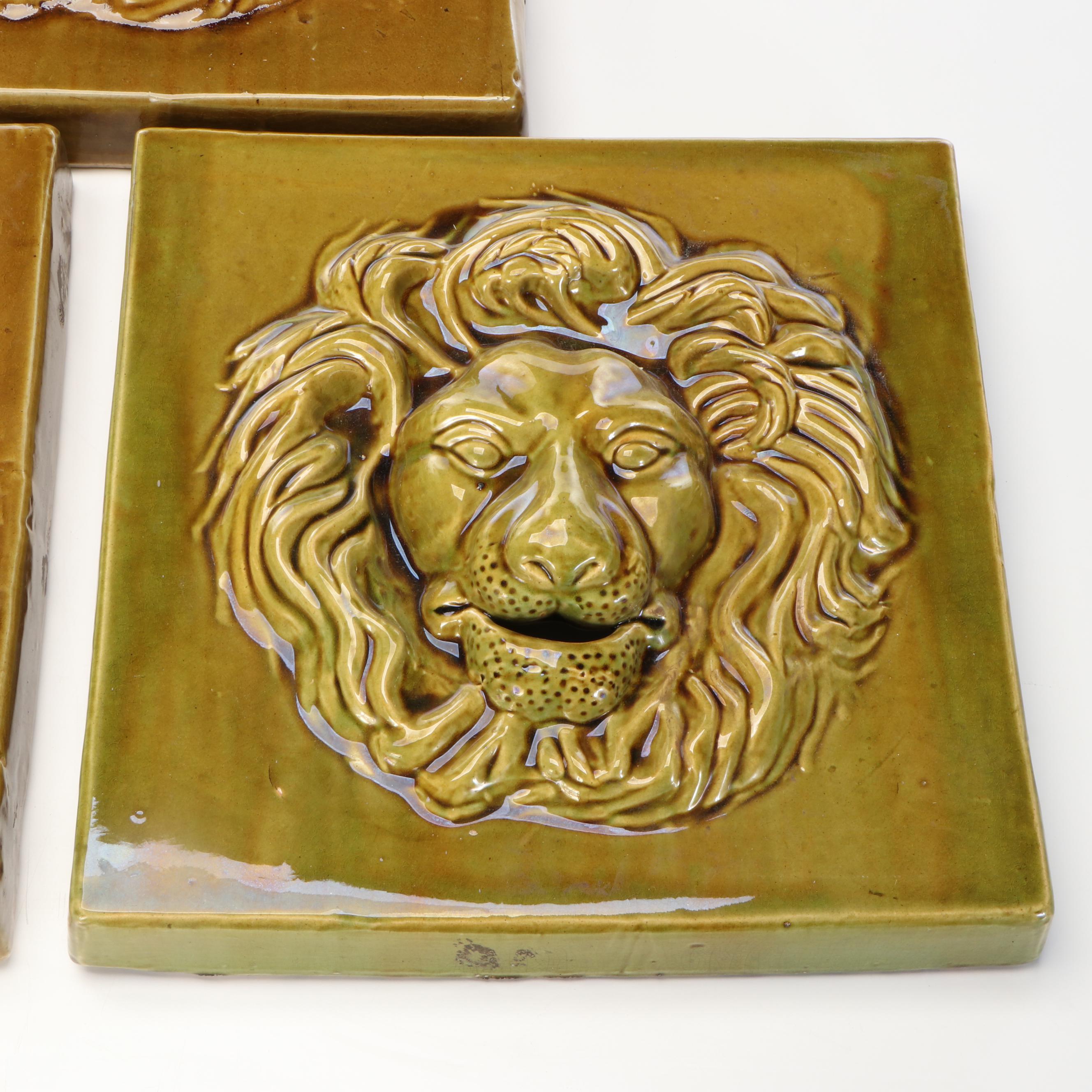 Belgian Style Glazed Ceramic Lion Head Wall Hangings
