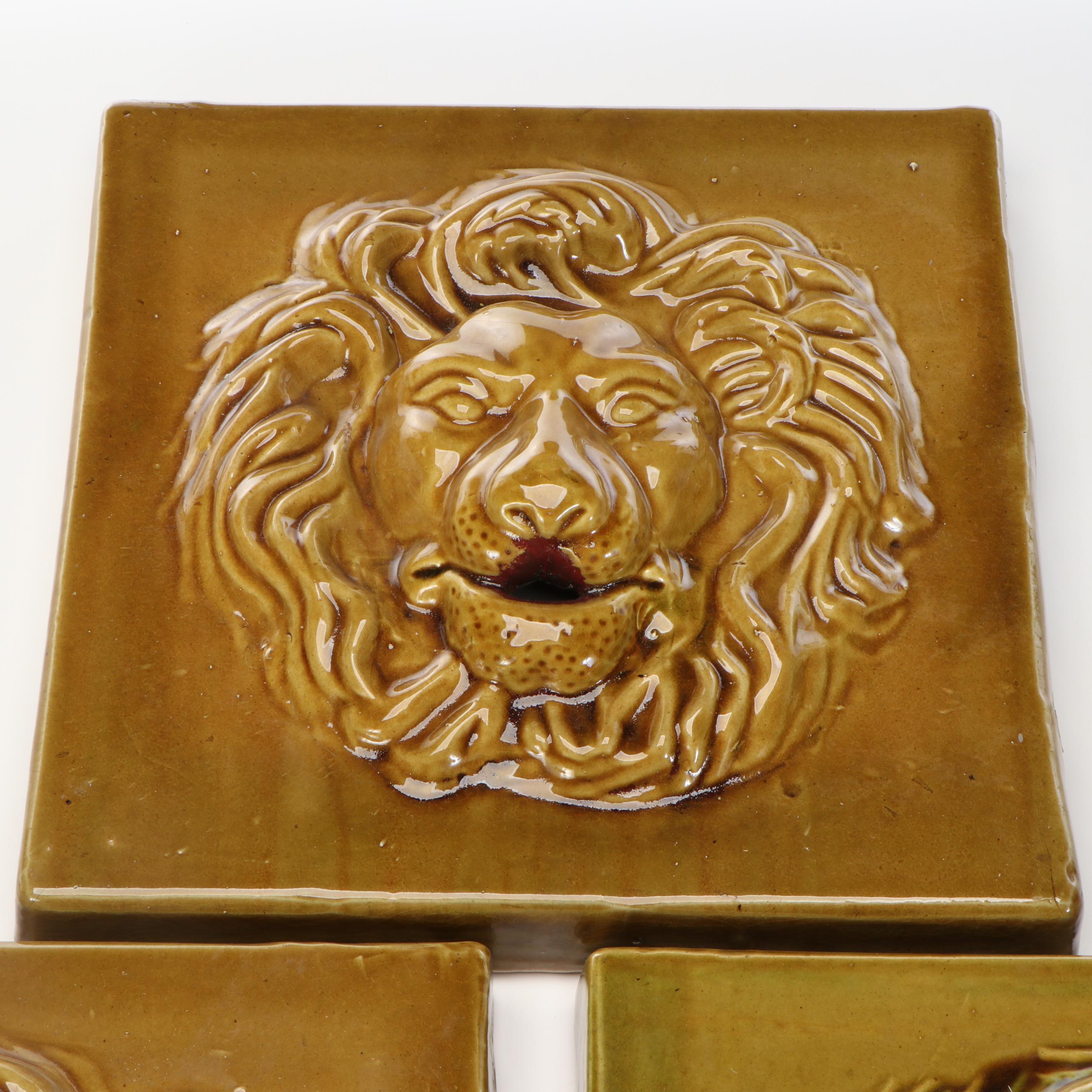 Belgian Style Glazed Ceramic Lion Head Wall Hangings