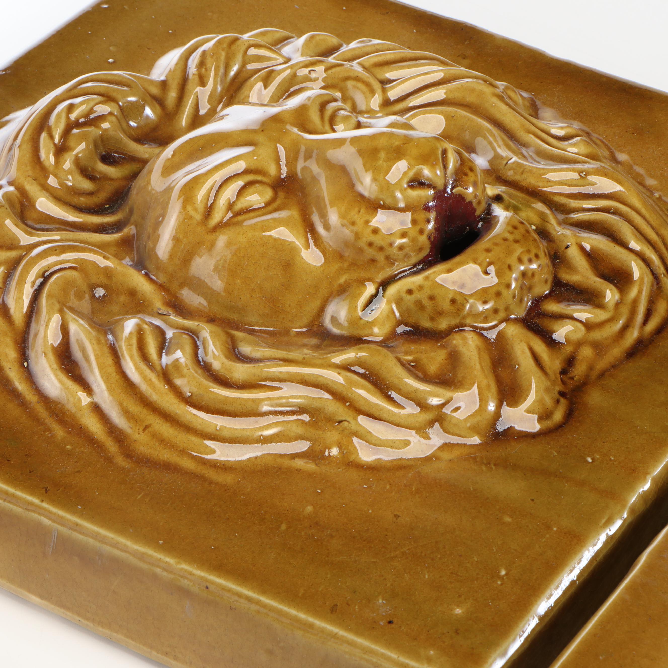 Belgian Style Glazed Ceramic Lion Head Wall Hangings