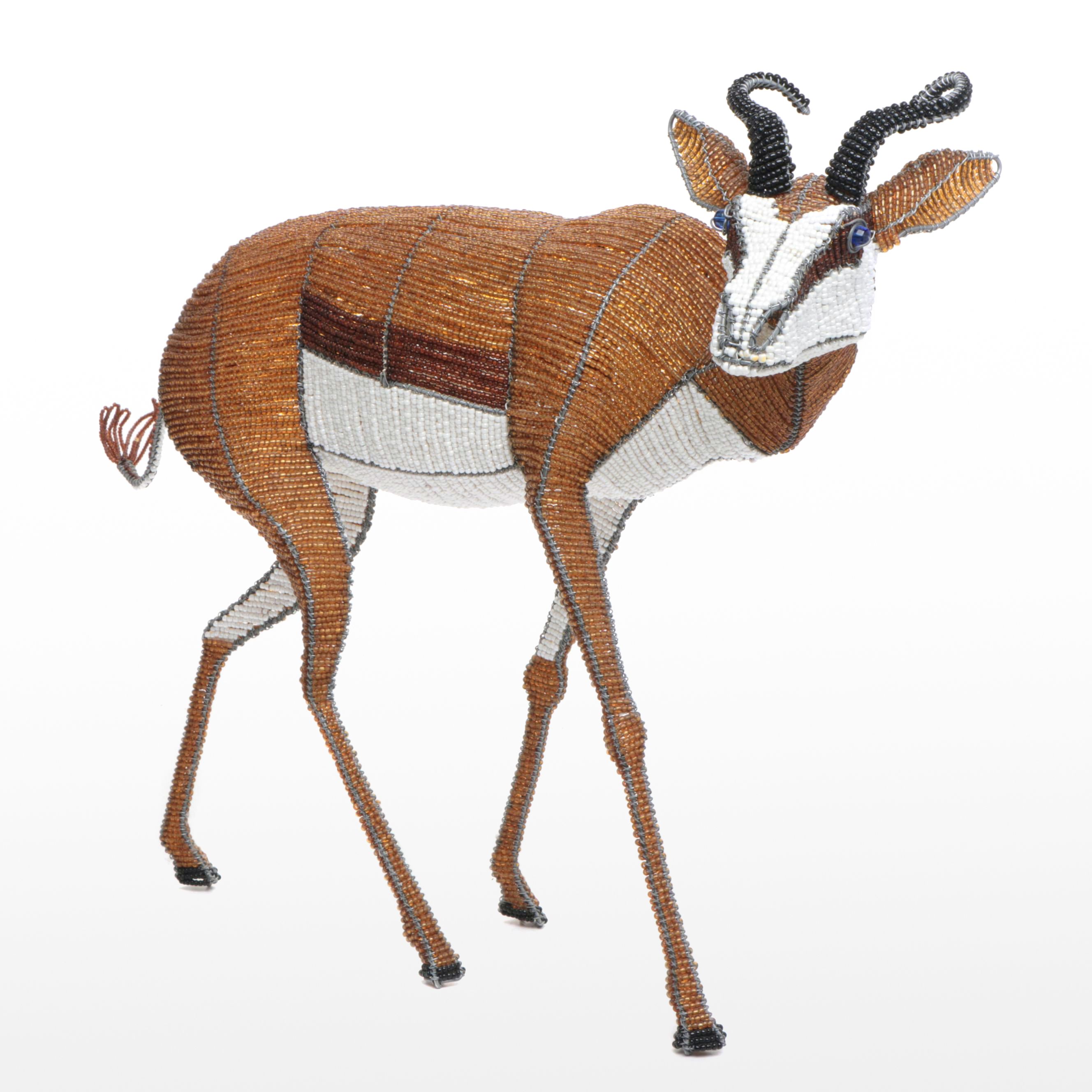 South African Beaded Wire Springbok Sculpture, Late 20th / 21st Century