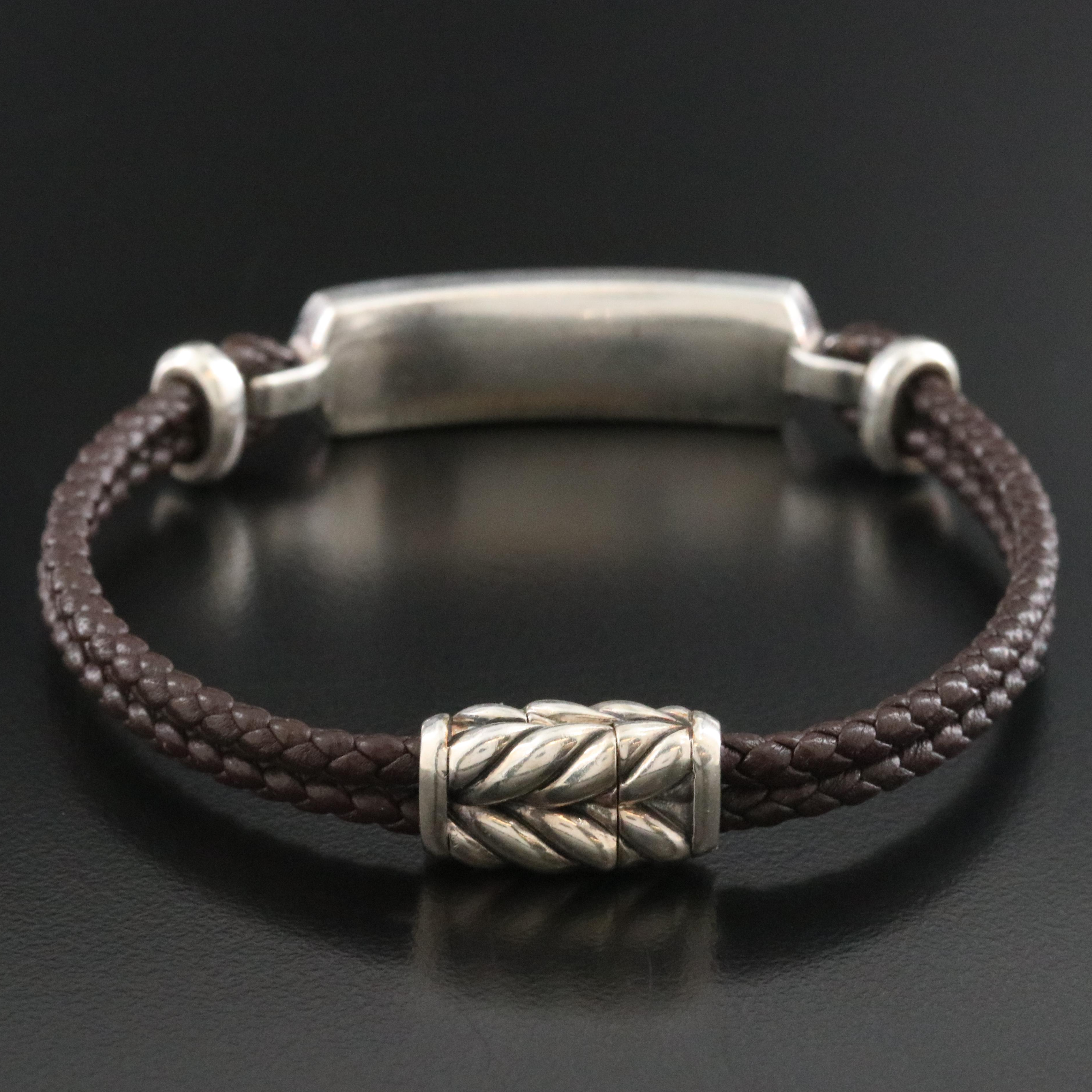 David Yurman Streamline Sterling, Leather and Tiger's Eye Bar Station Bracelet
