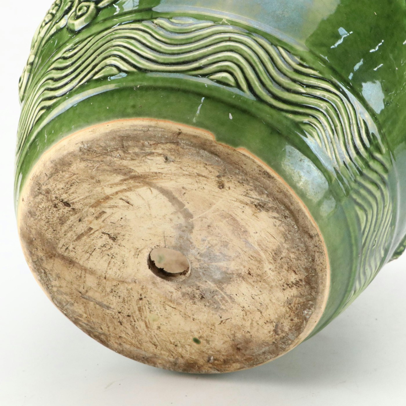 Chinese Green Jardinière with High Relief Dragons, and Three Matching ...