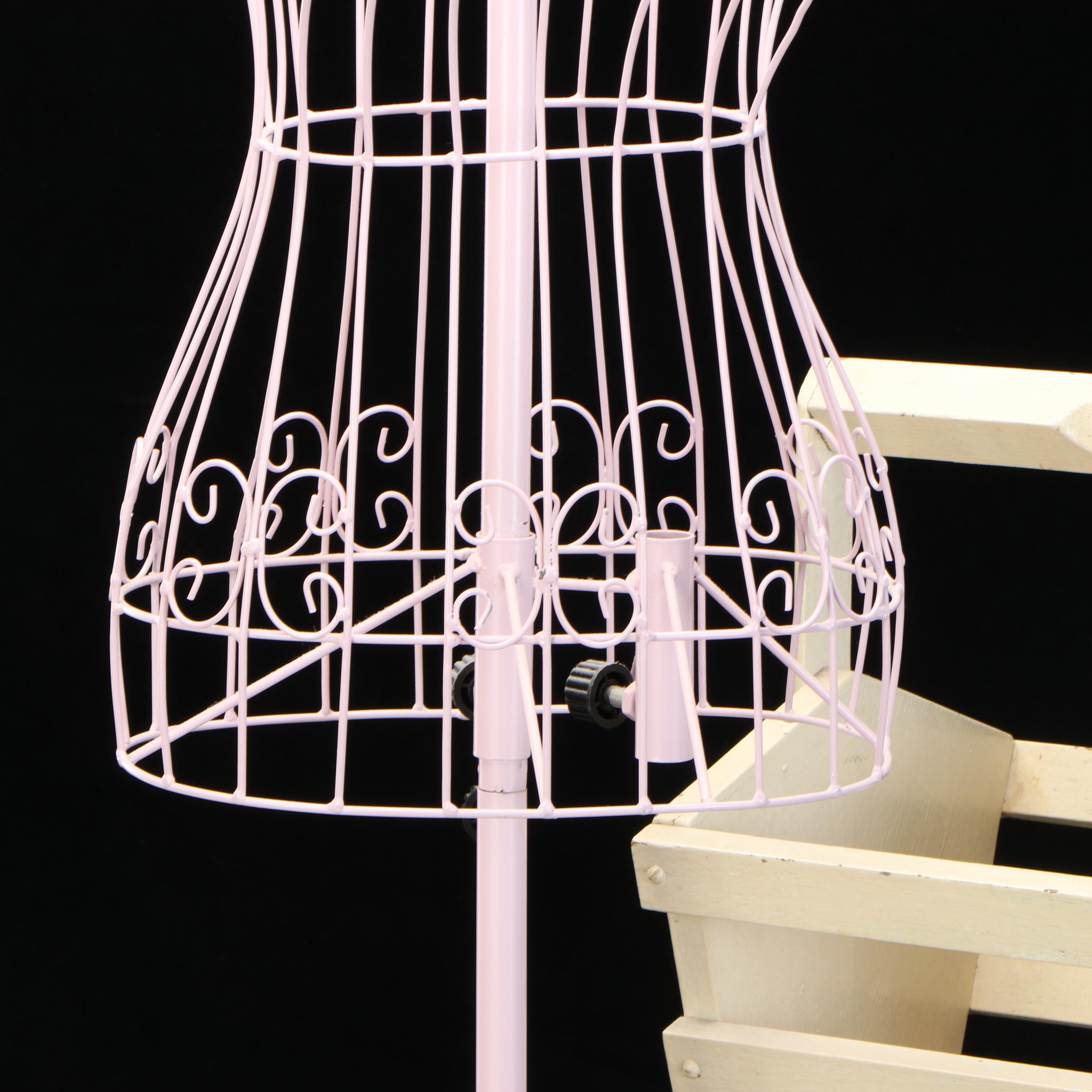 Painted Metal Dress Form Mannequin with Wood Slat Magazine Rack