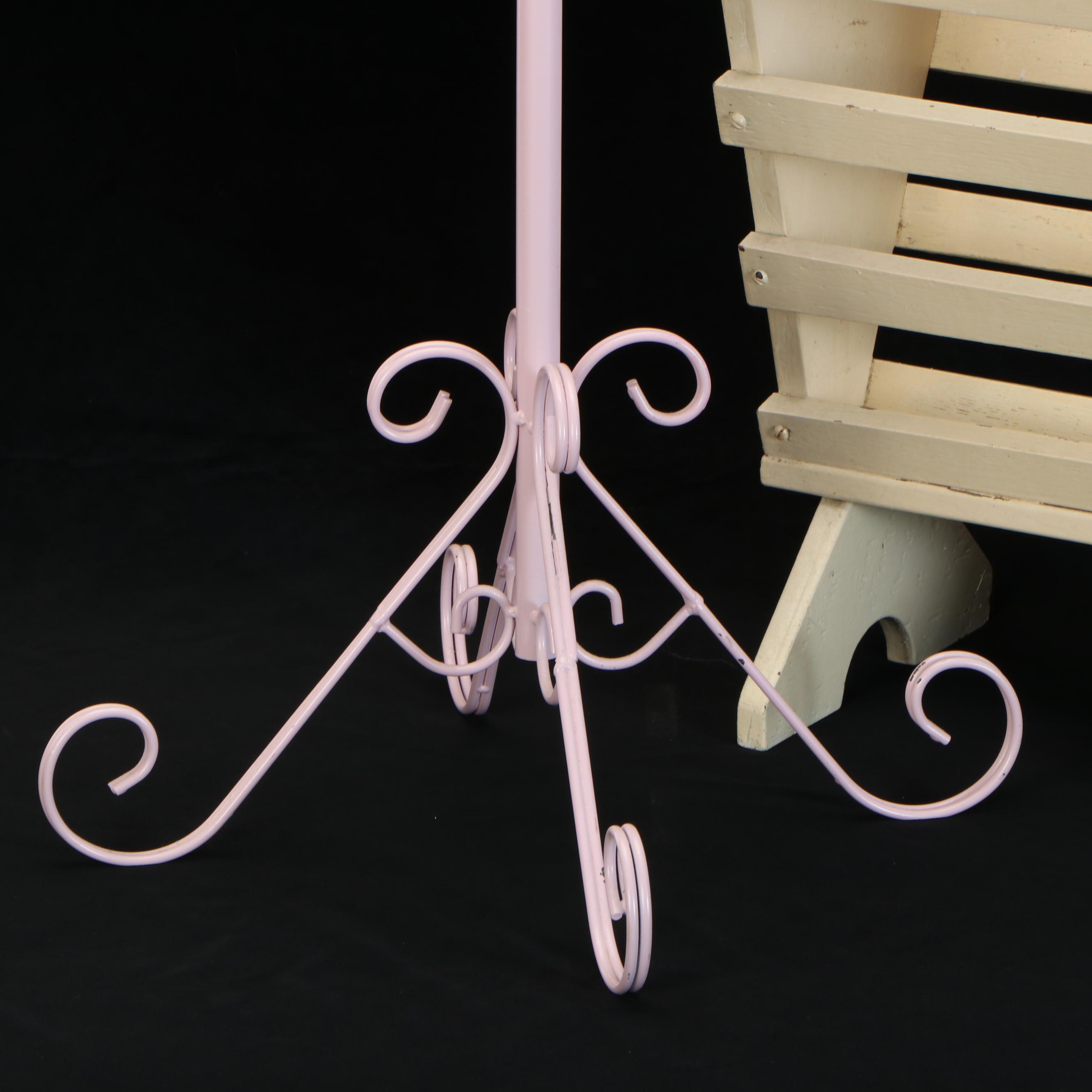 Painted Metal Dress Form Mannequin with Wood Slat Magazine Rack