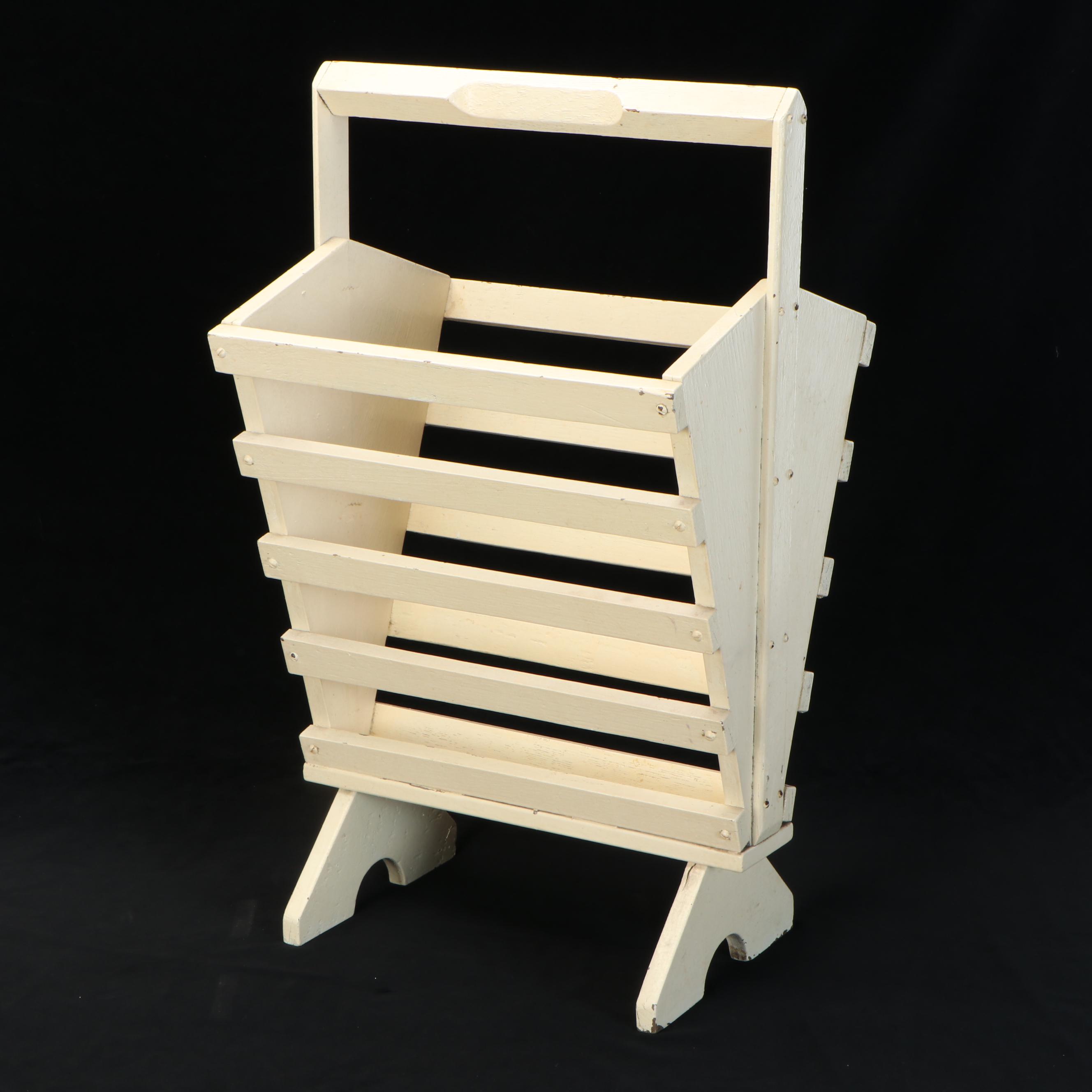 Painted Metal Dress Form Mannequin with Wood Slat Magazine Rack