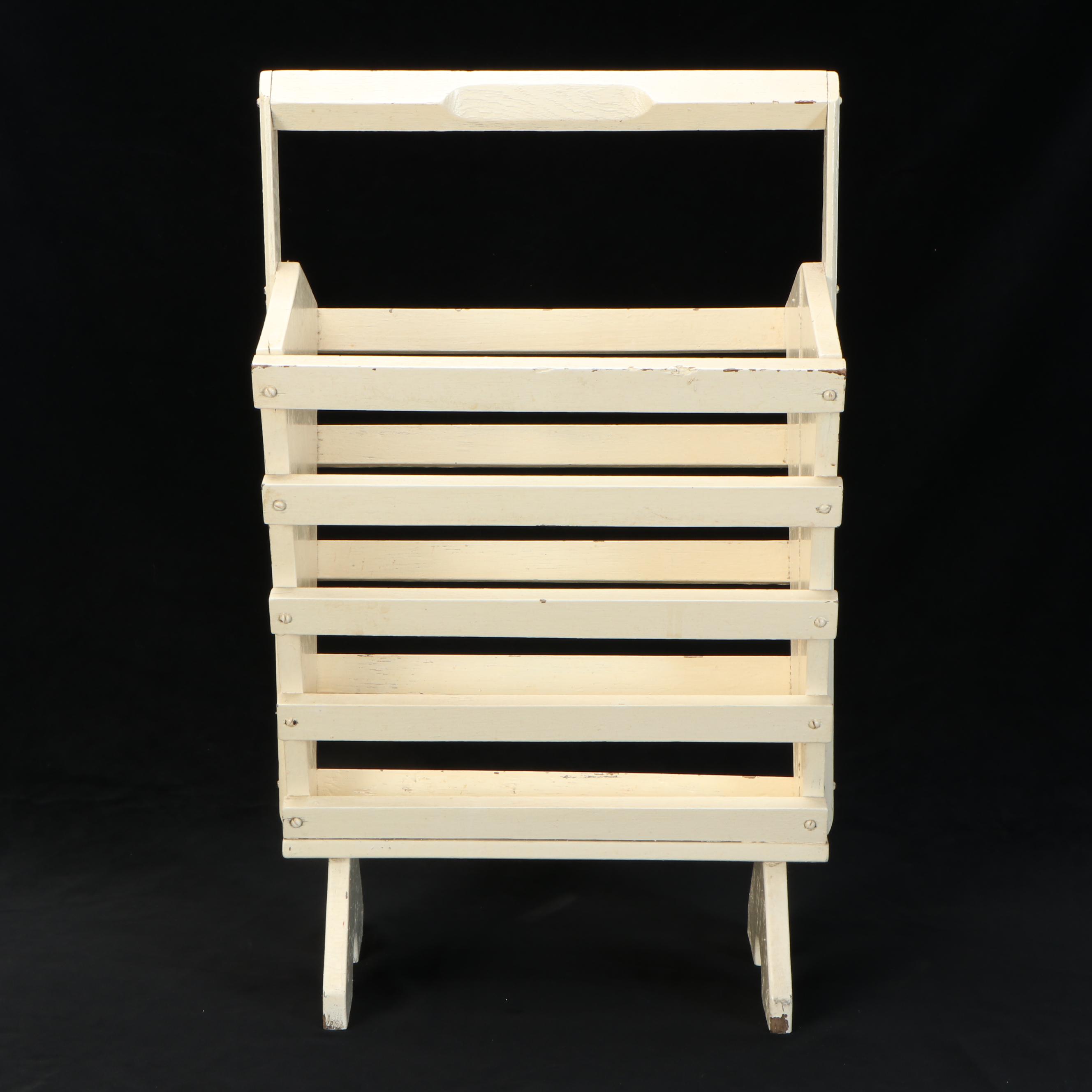 Painted Metal Dress Form Mannequin with Wood Slat Magazine Rack