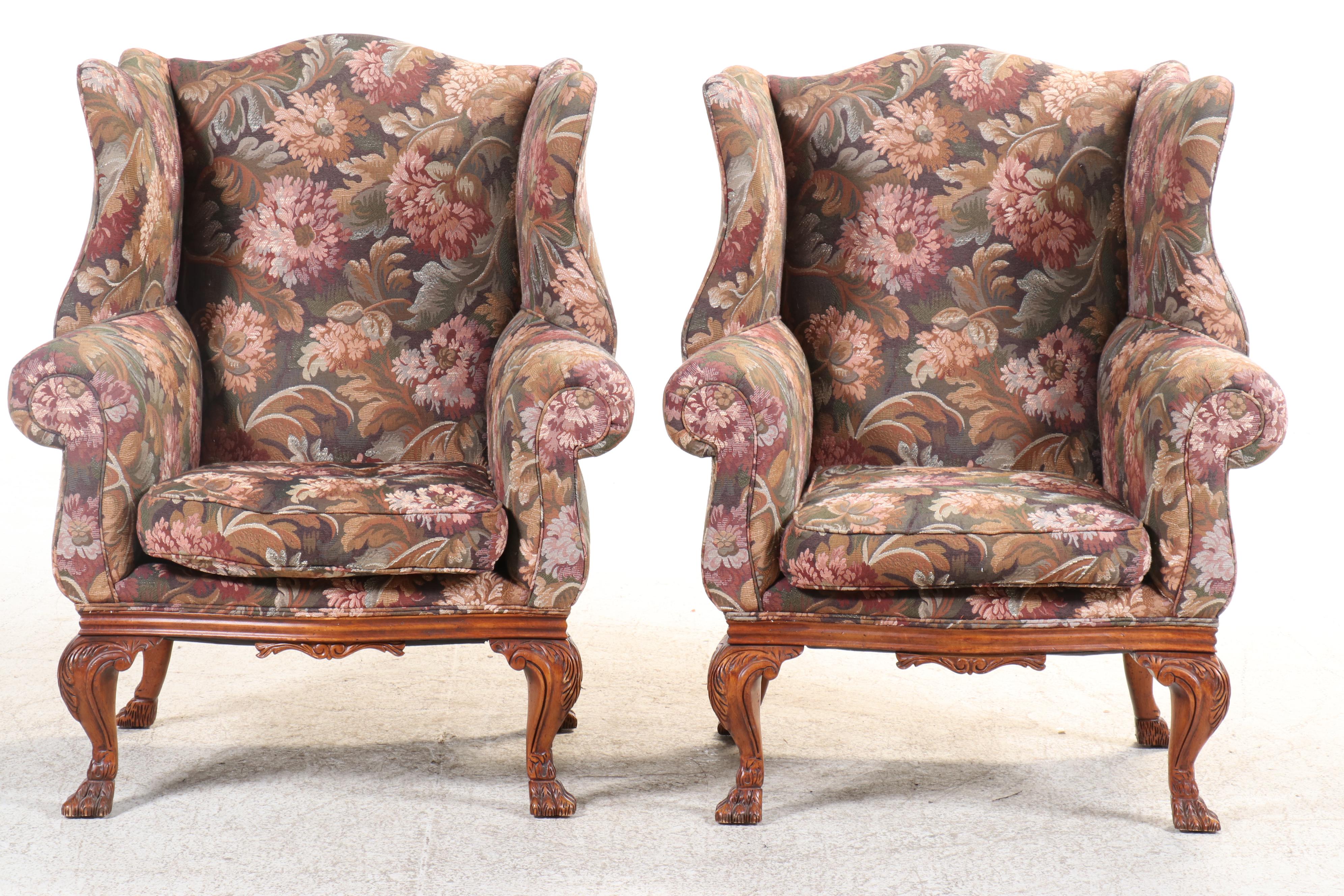 Pair of Henredon Schoonbeck Collection Upholstered Wingback Chairs