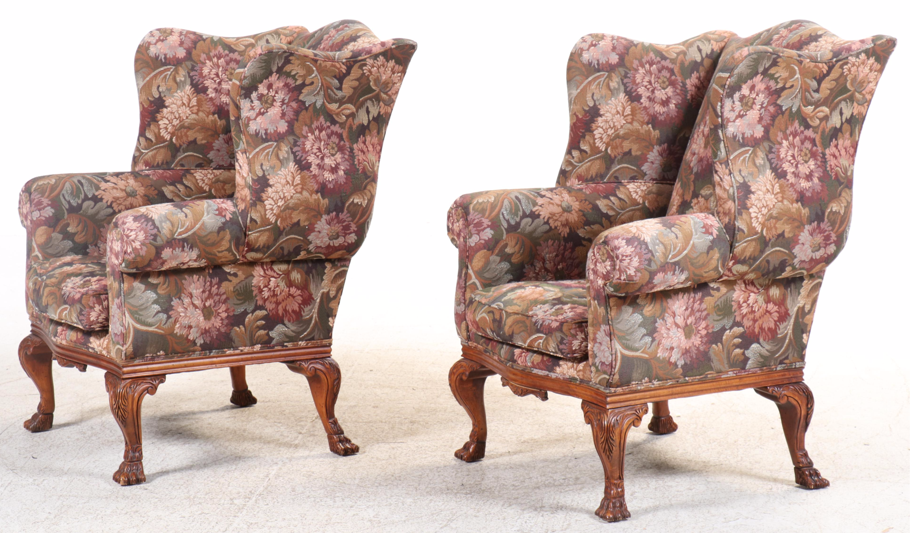 Pair of Henredon Schoonbeck Collection Upholstered Wingback Chairs