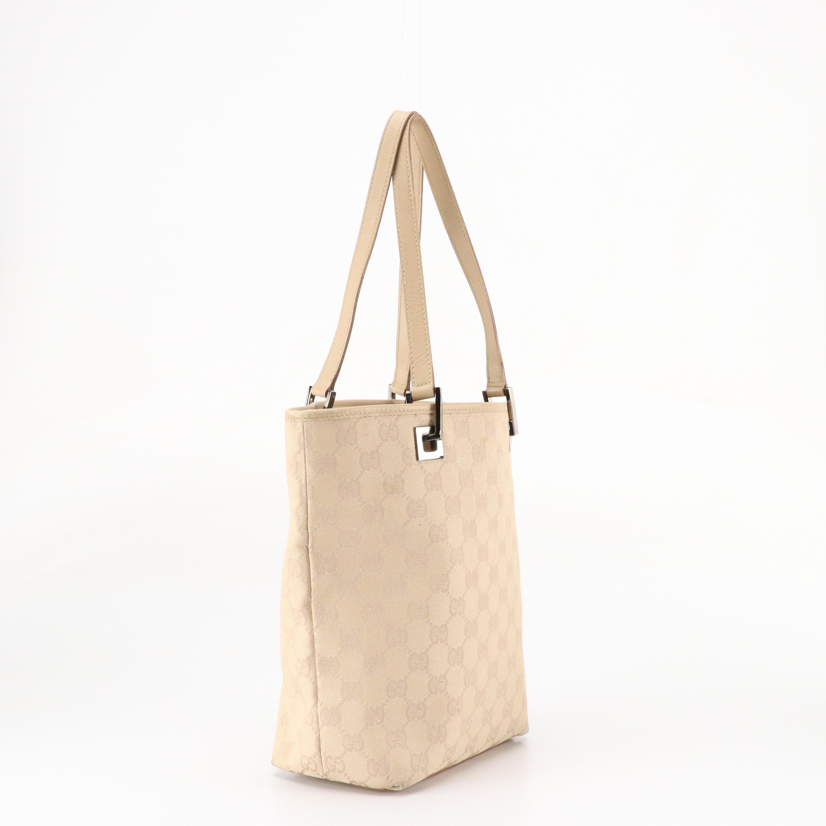Gucci Mini Tote Bag in Beige GG Canvas and Calfskin Leather