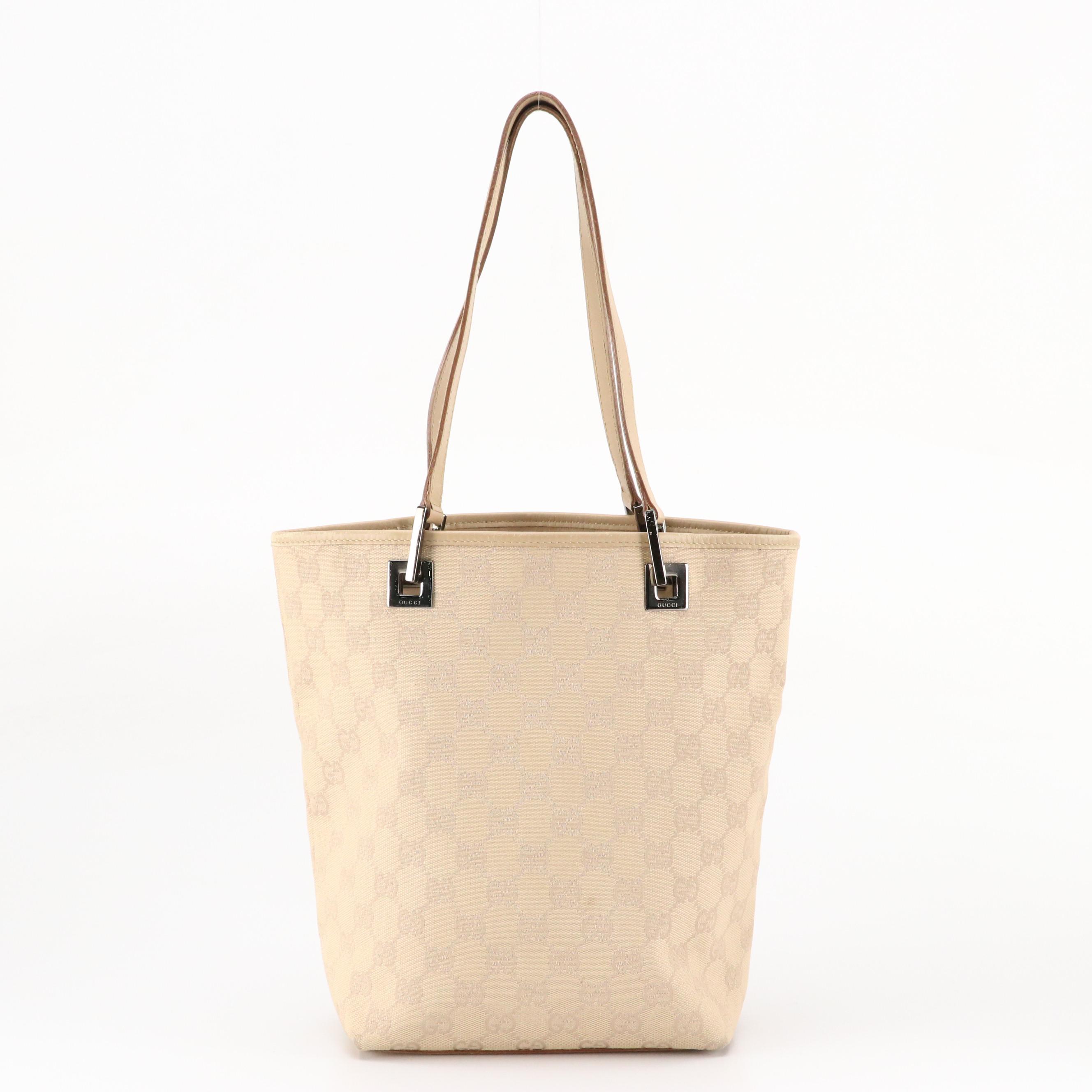 Gucci Mini Tote Bag in Beige GG Canvas and Calfskin Leather