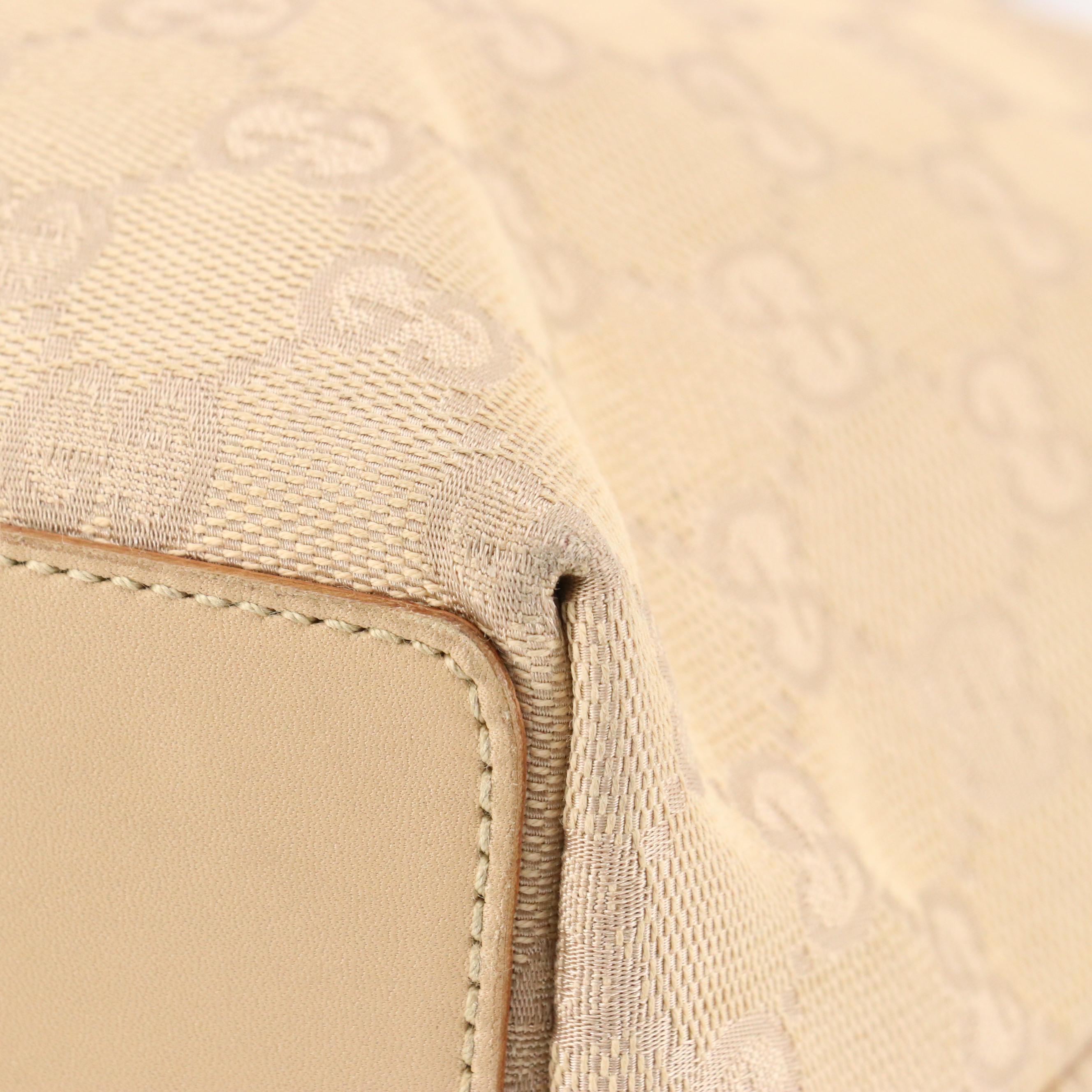 Gucci Mini Tote Bag in Beige GG Canvas and Calfskin Leather