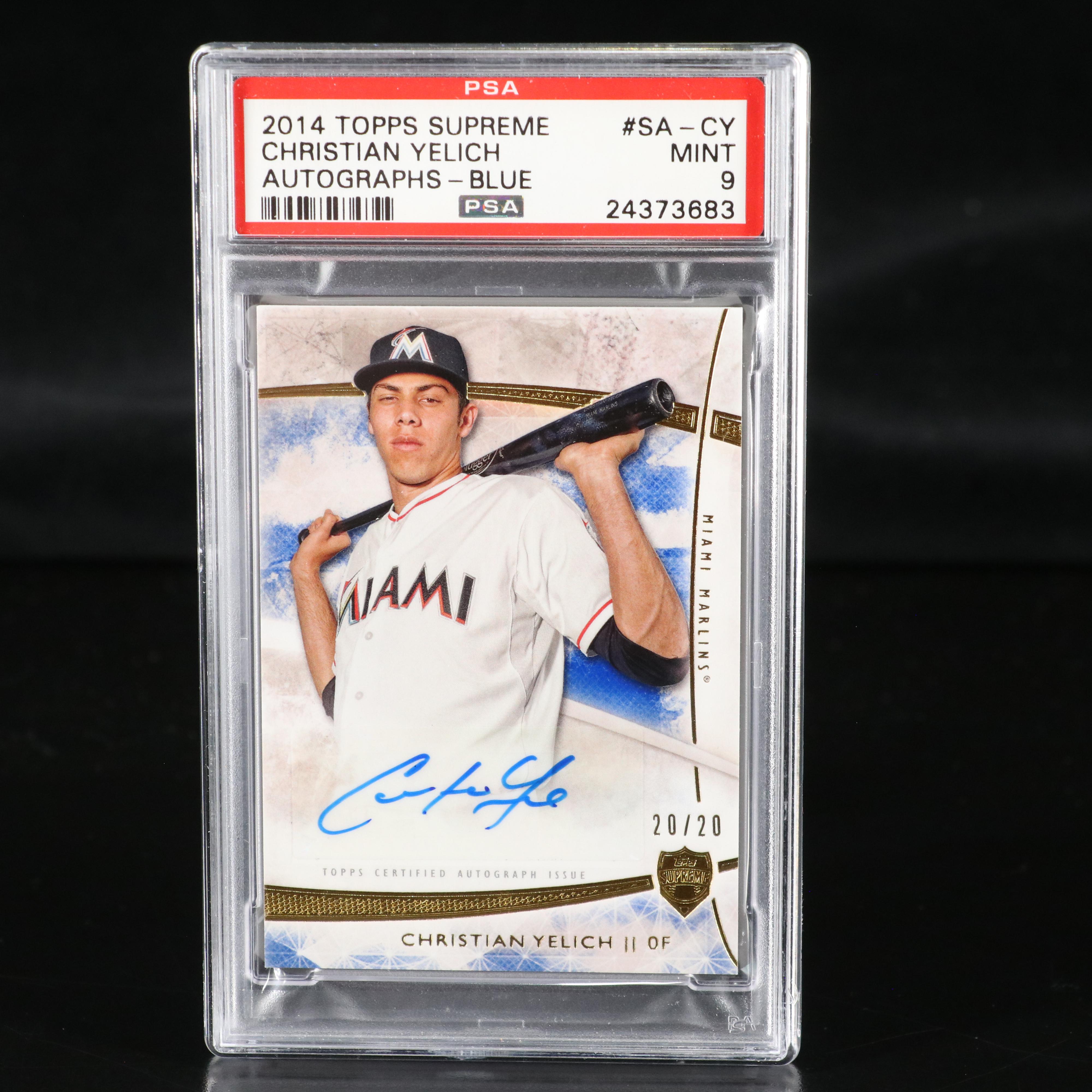 2014 Topps Supreme Christian Yelich Signed Baseball Card #ed 20/20 Graded PSA 9