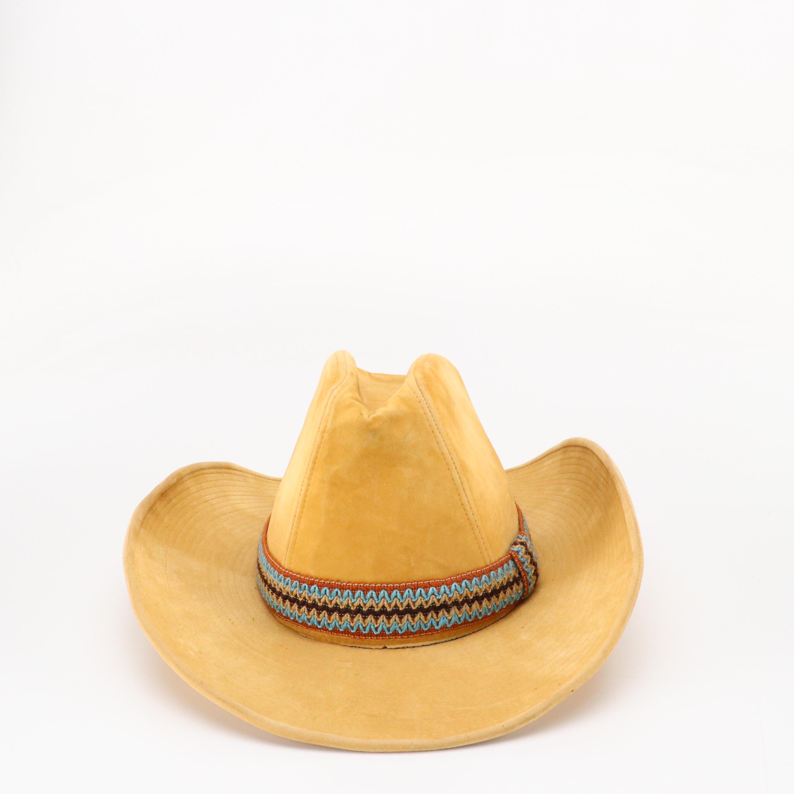 Vintage YA Camel Faux Suede Western Cowboy Hat