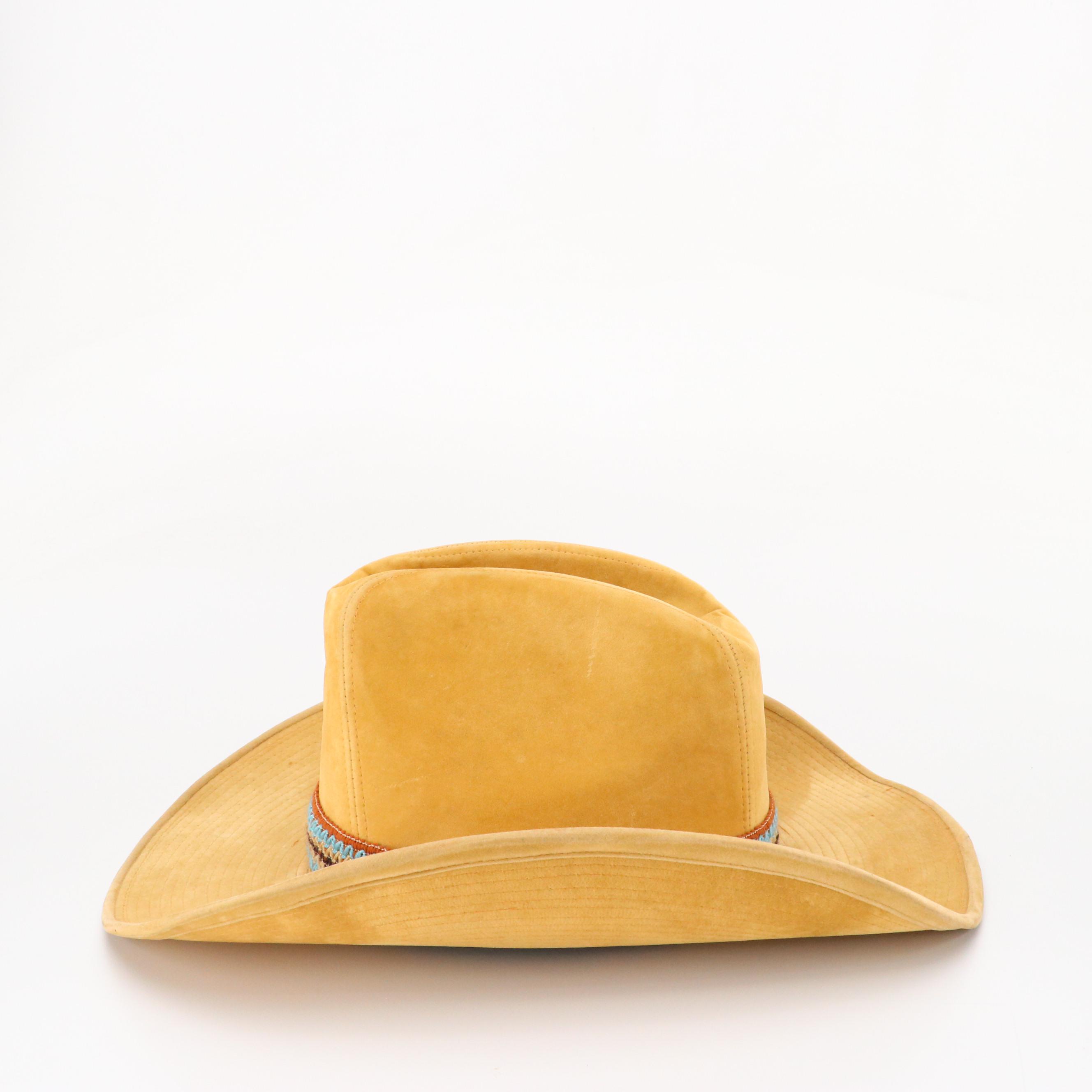 Vintage YA Camel Faux Suede Western Cowboy Hat