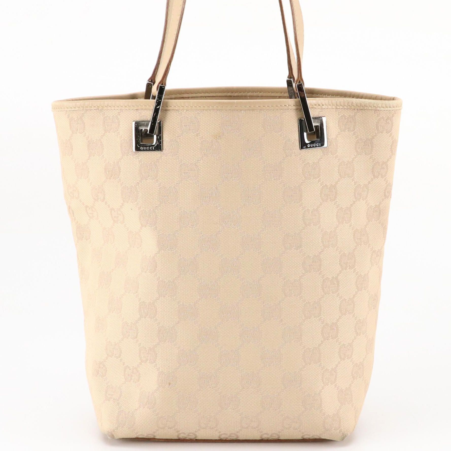 Gucci Mini Tote Bag in Beige GG Canvas and Calfskin Leather