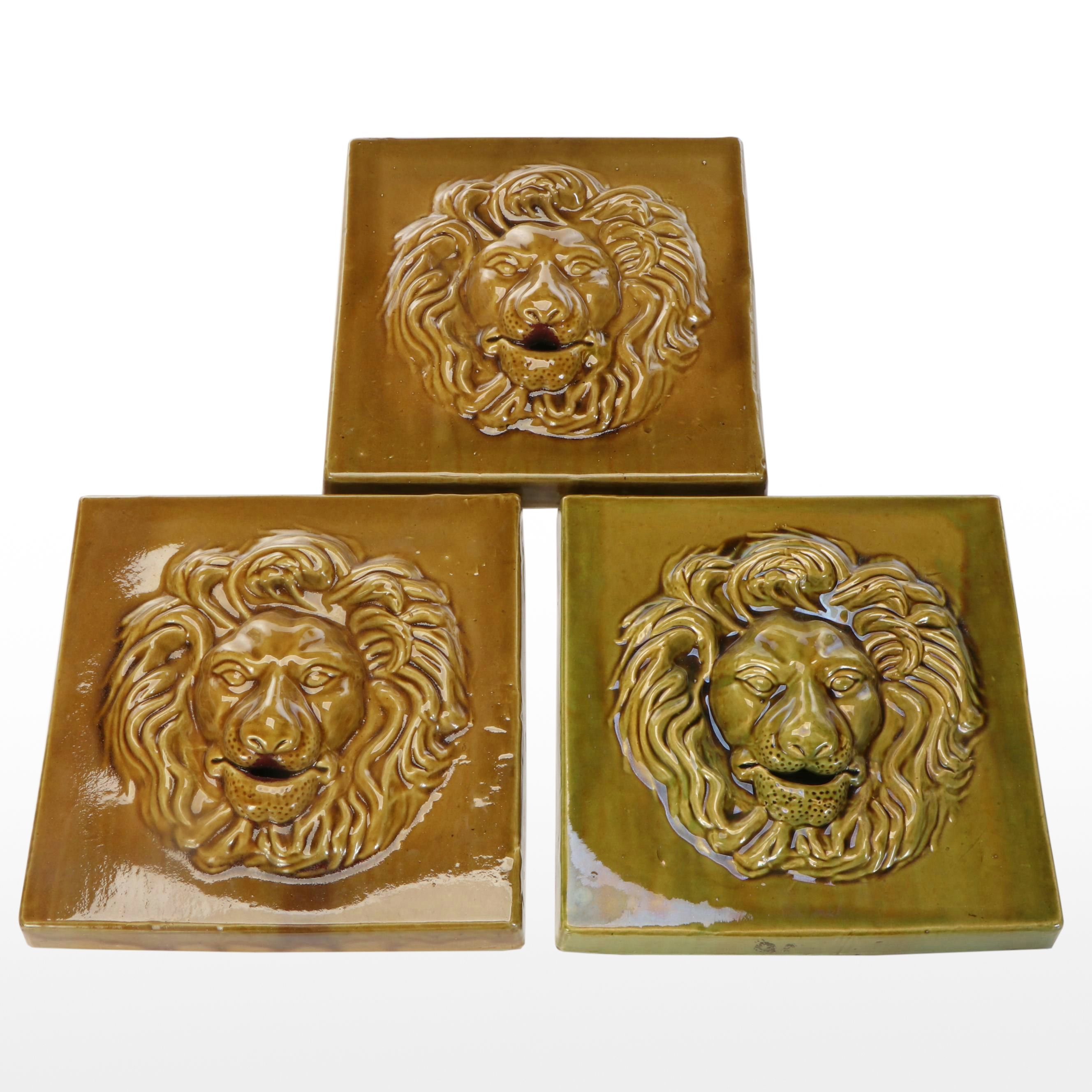 Belgian Style Glazed Ceramic Lion Head Wall Hangings
