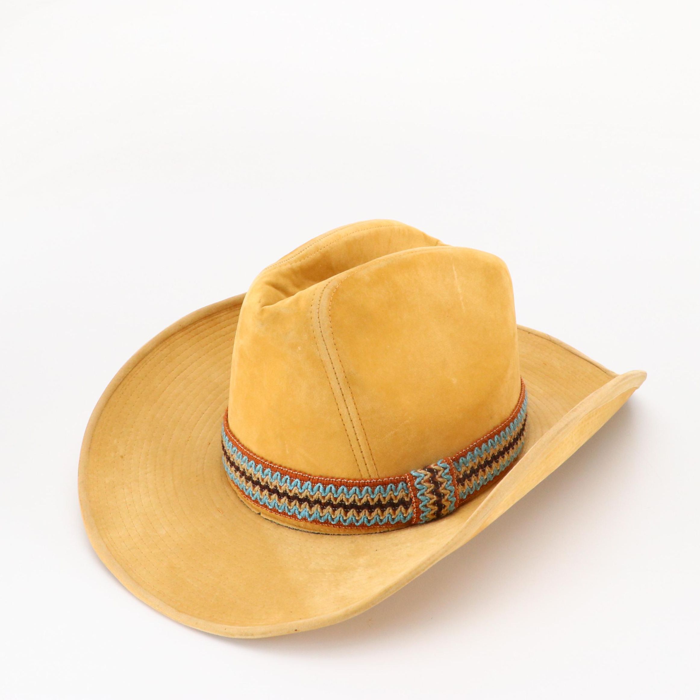Vintage YA Camel Faux Suede Western Cowboy Hat