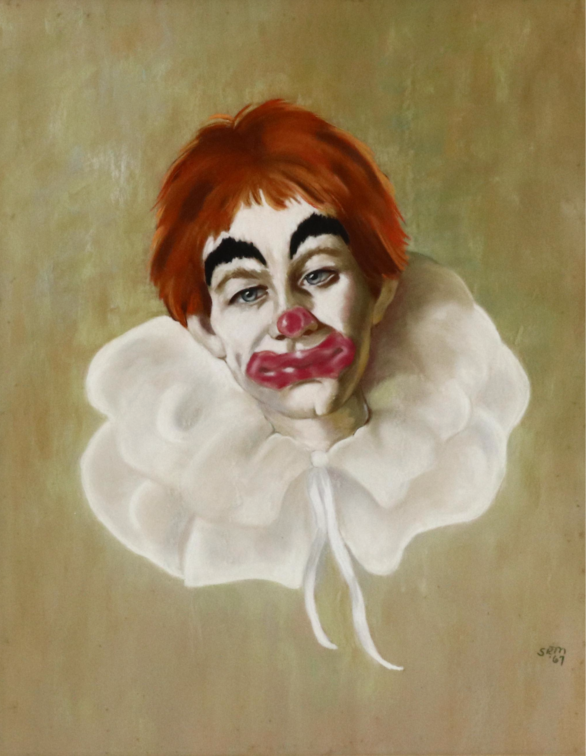 Portrait Chalk Pastel Drawing of Clown, 1967