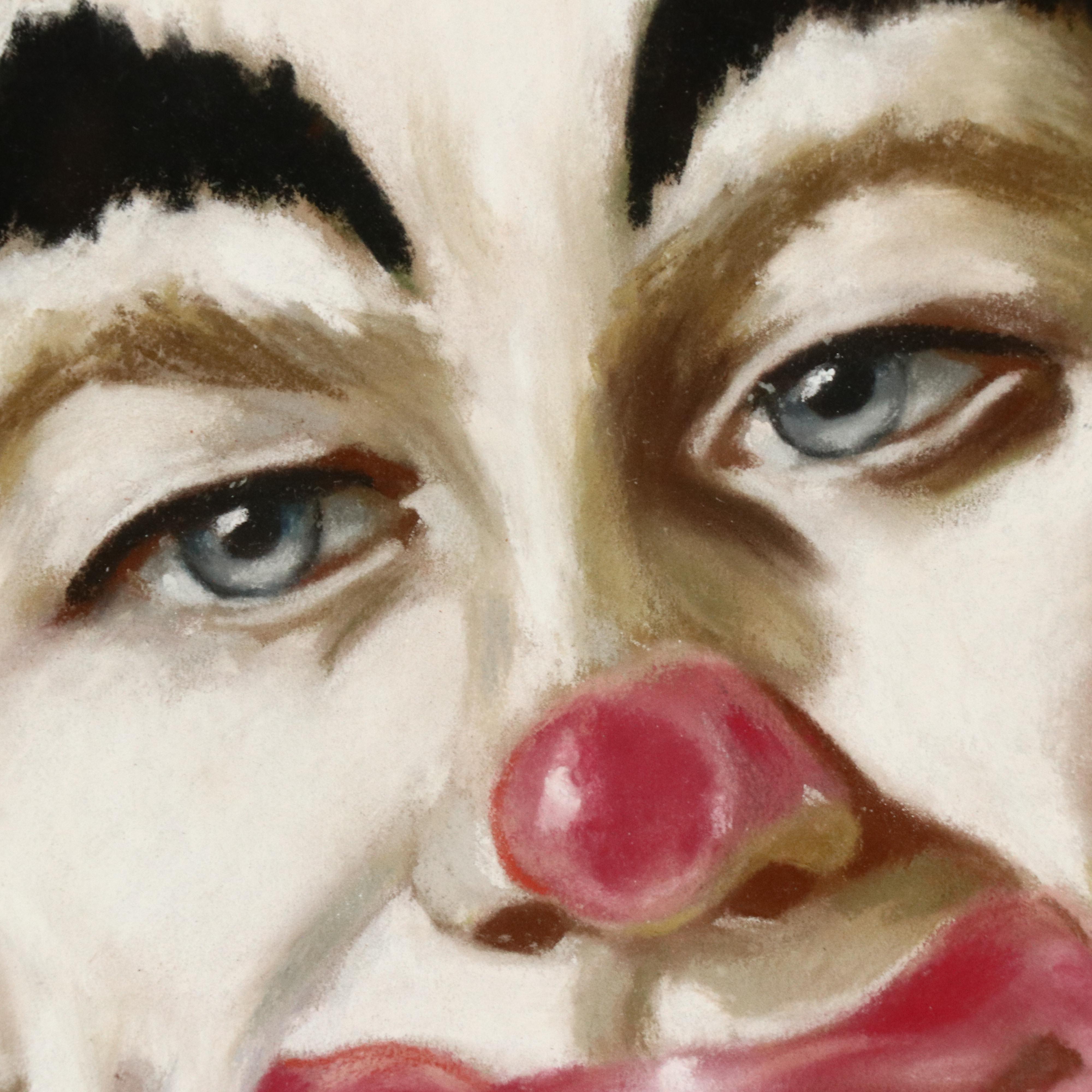Portrait Chalk Pastel Drawing of Clown, 1967