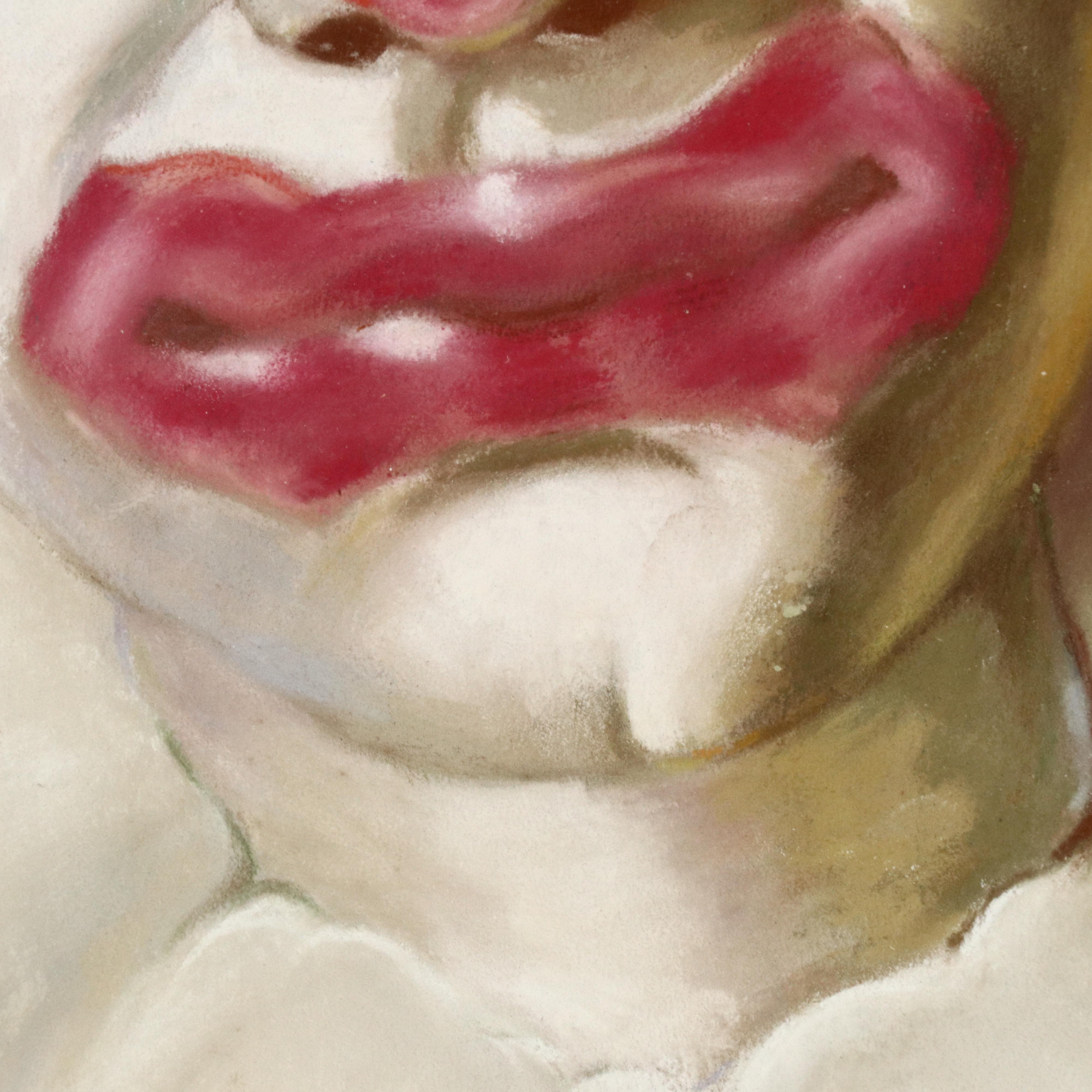 Portrait Chalk Pastel Drawing of Clown, 1967