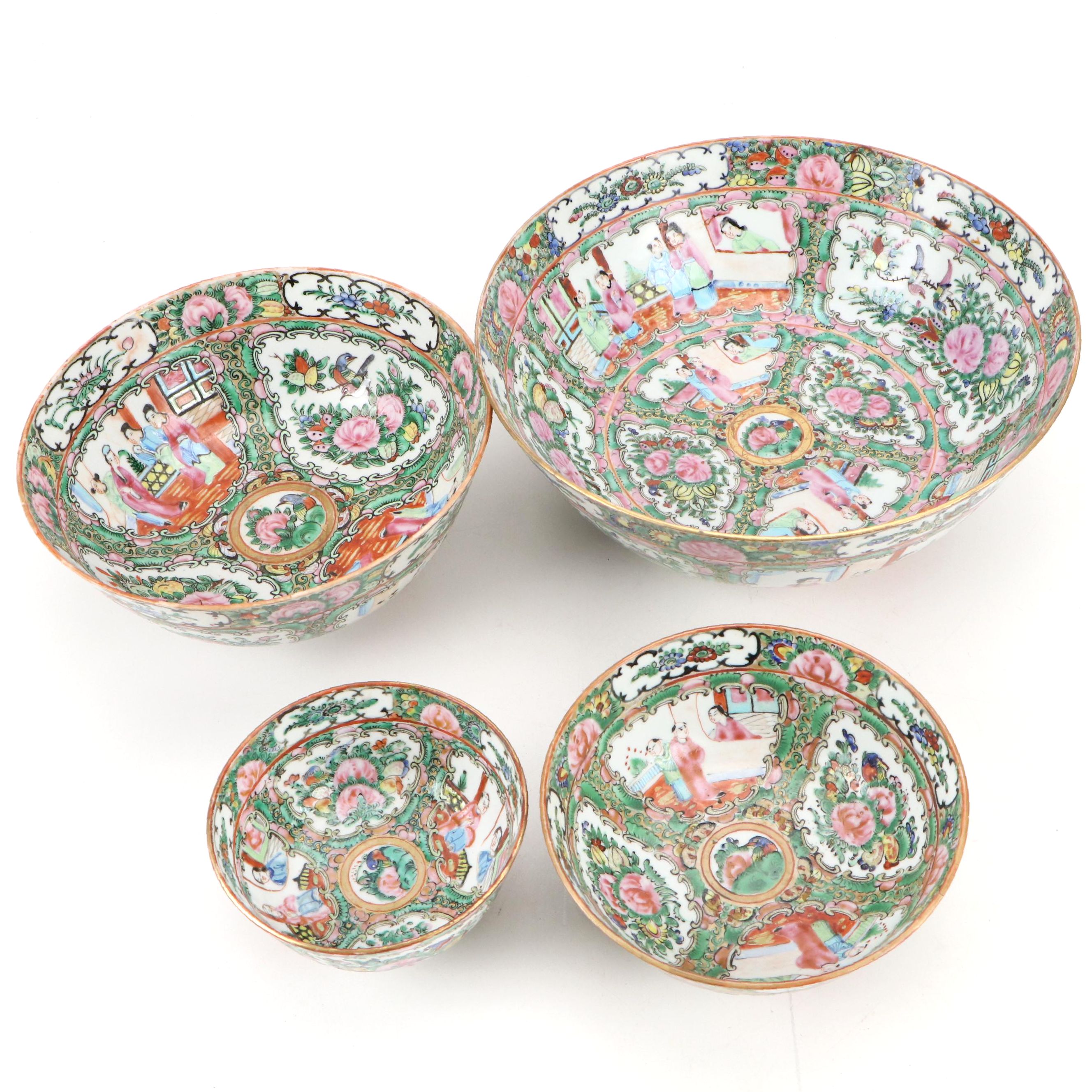 Chinese Rose Medallion Porcelain Serving Bowls