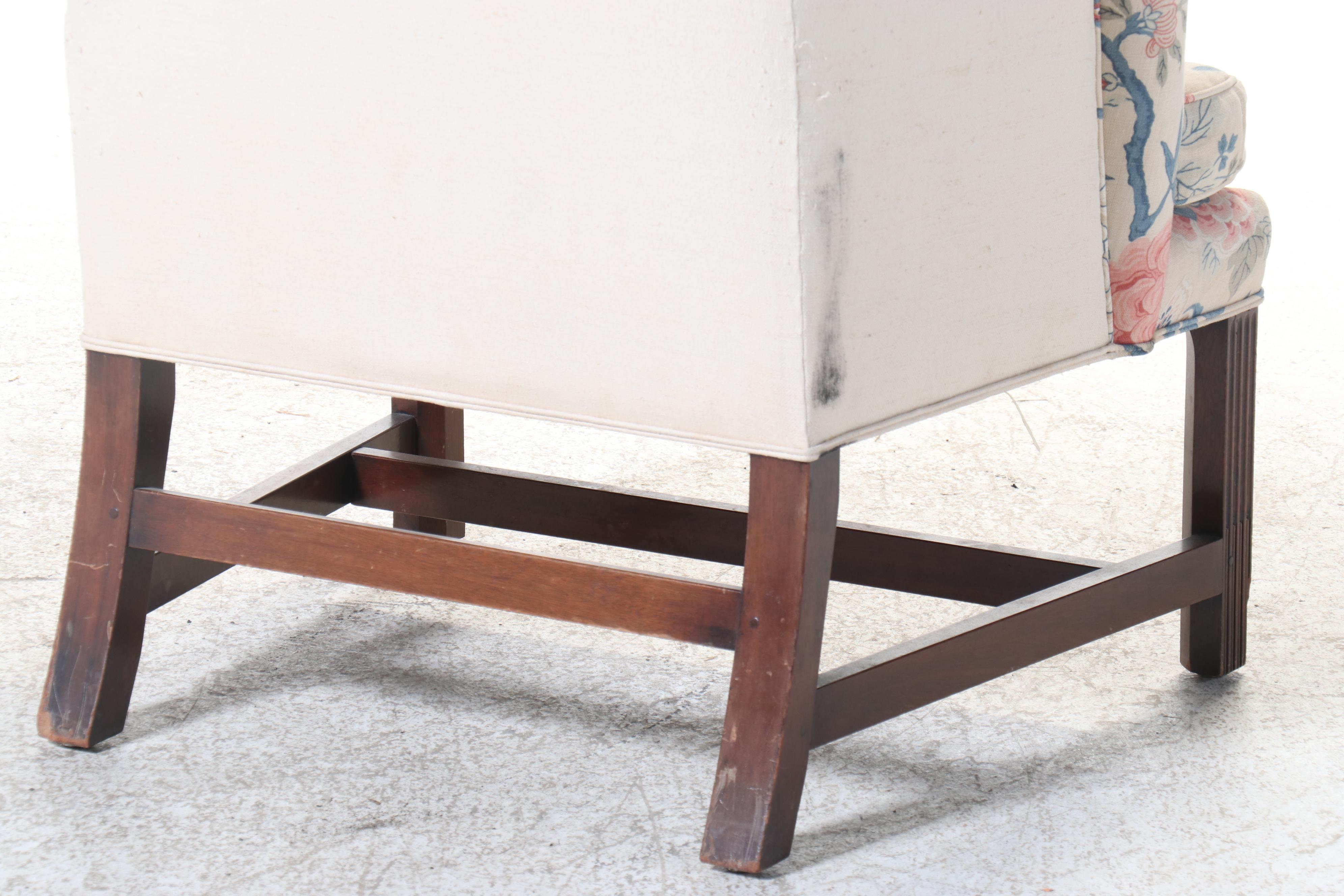 Chippendale Style Linen Upholstered Wingback Chair