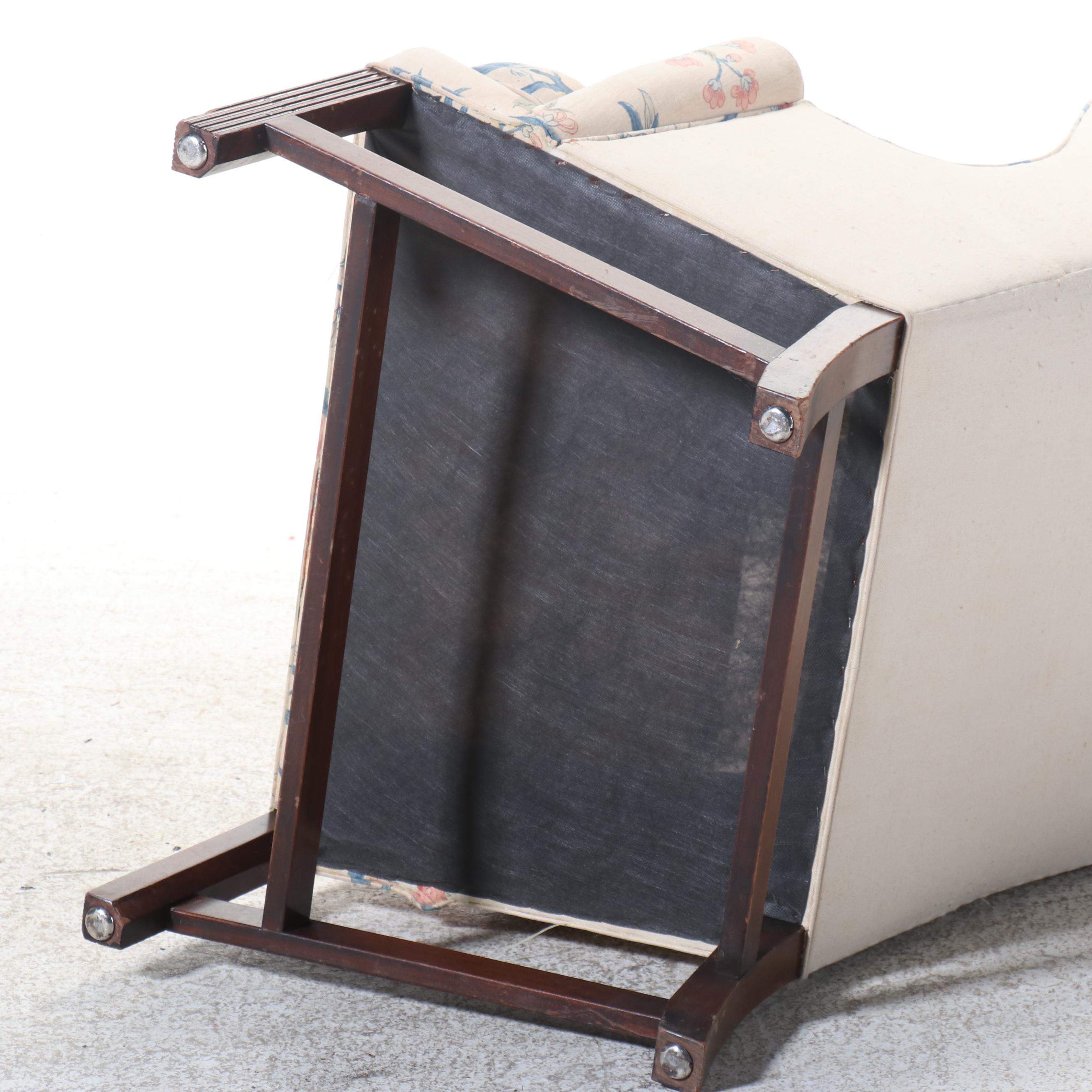 Chippendale Style Linen Upholstered Wingback Chair