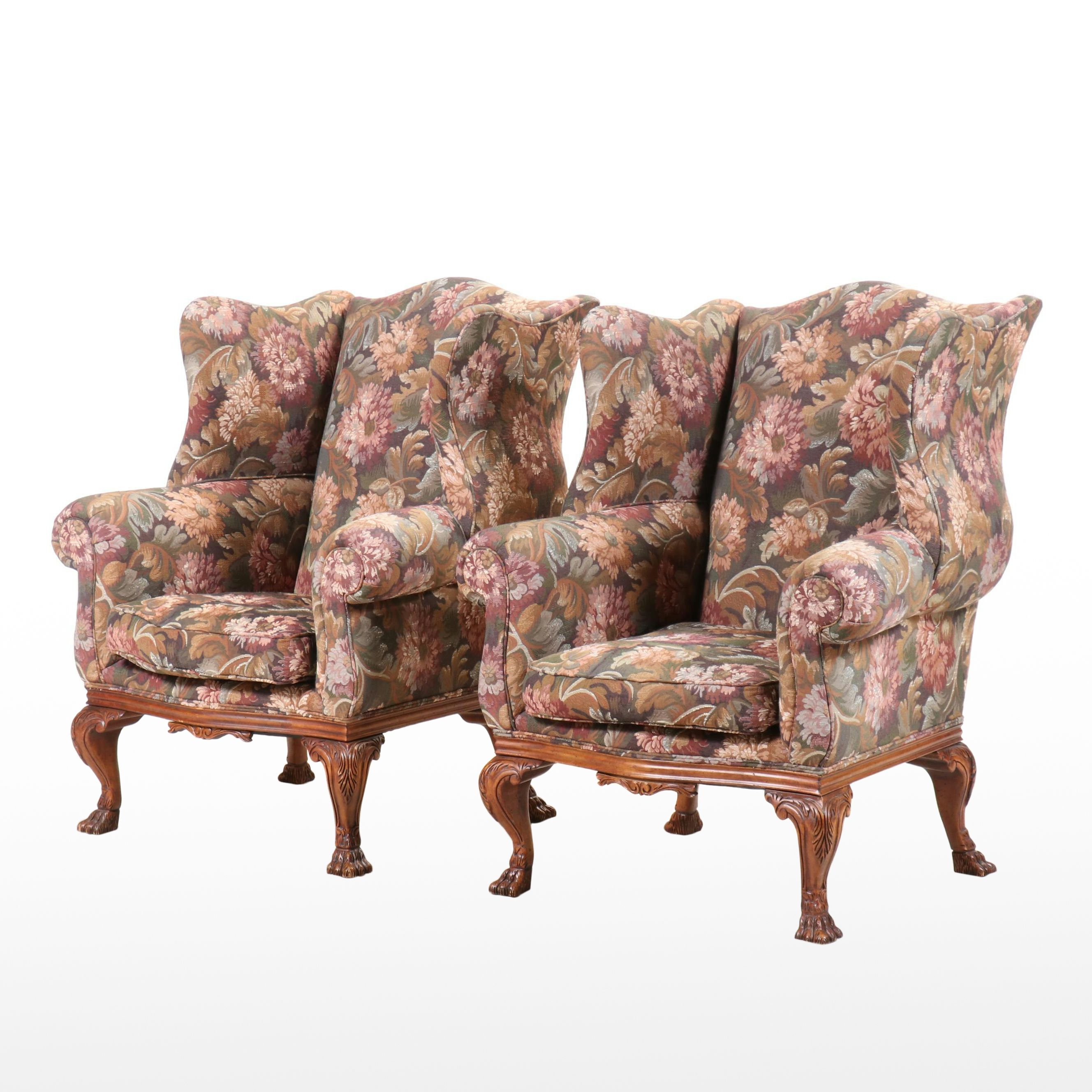 Pair of Henredon Schoonbeck Collection Upholstered Wingback Chairs