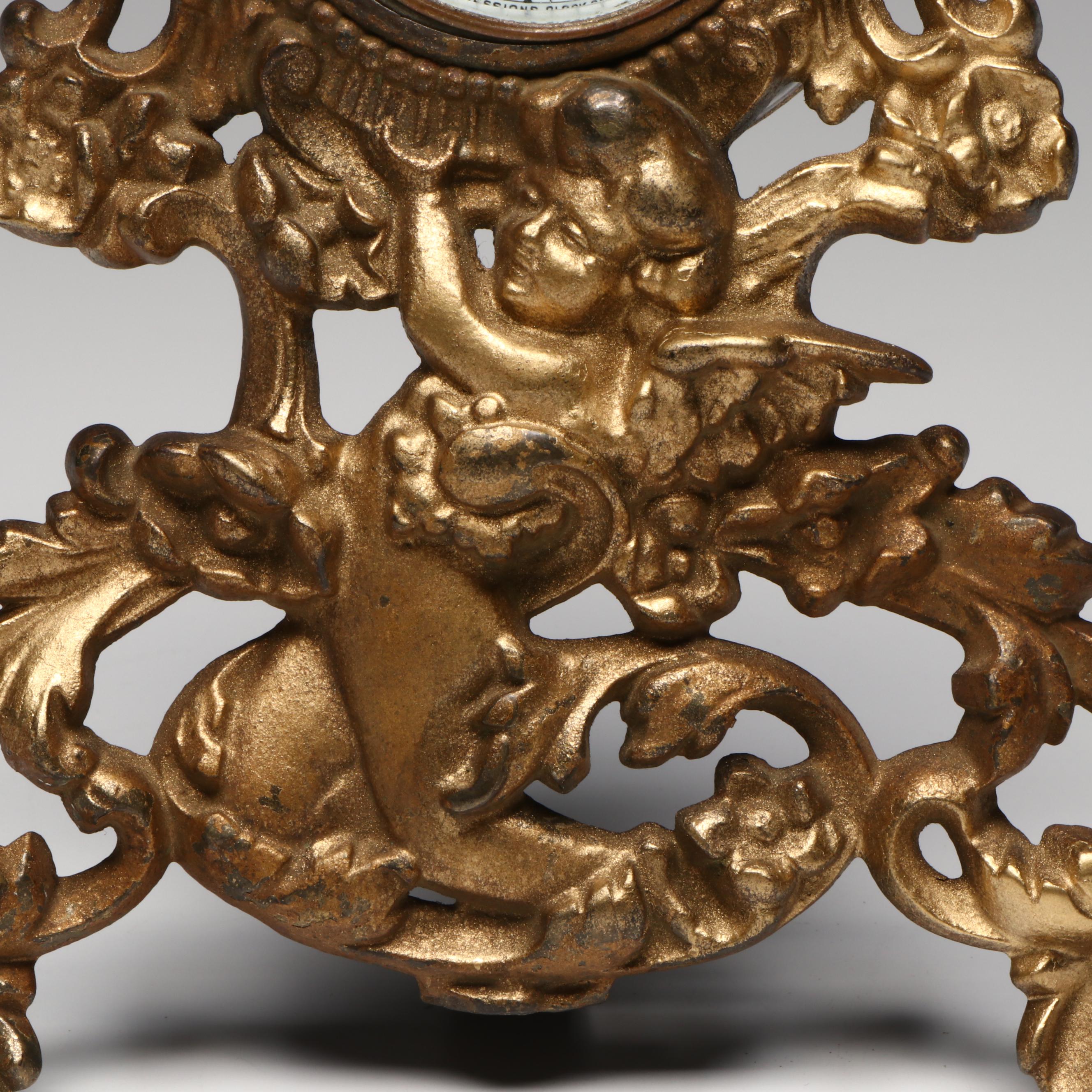 Moser Style Gilt Painted Glass Vase with Rococo Style Sessions Vanity Clock