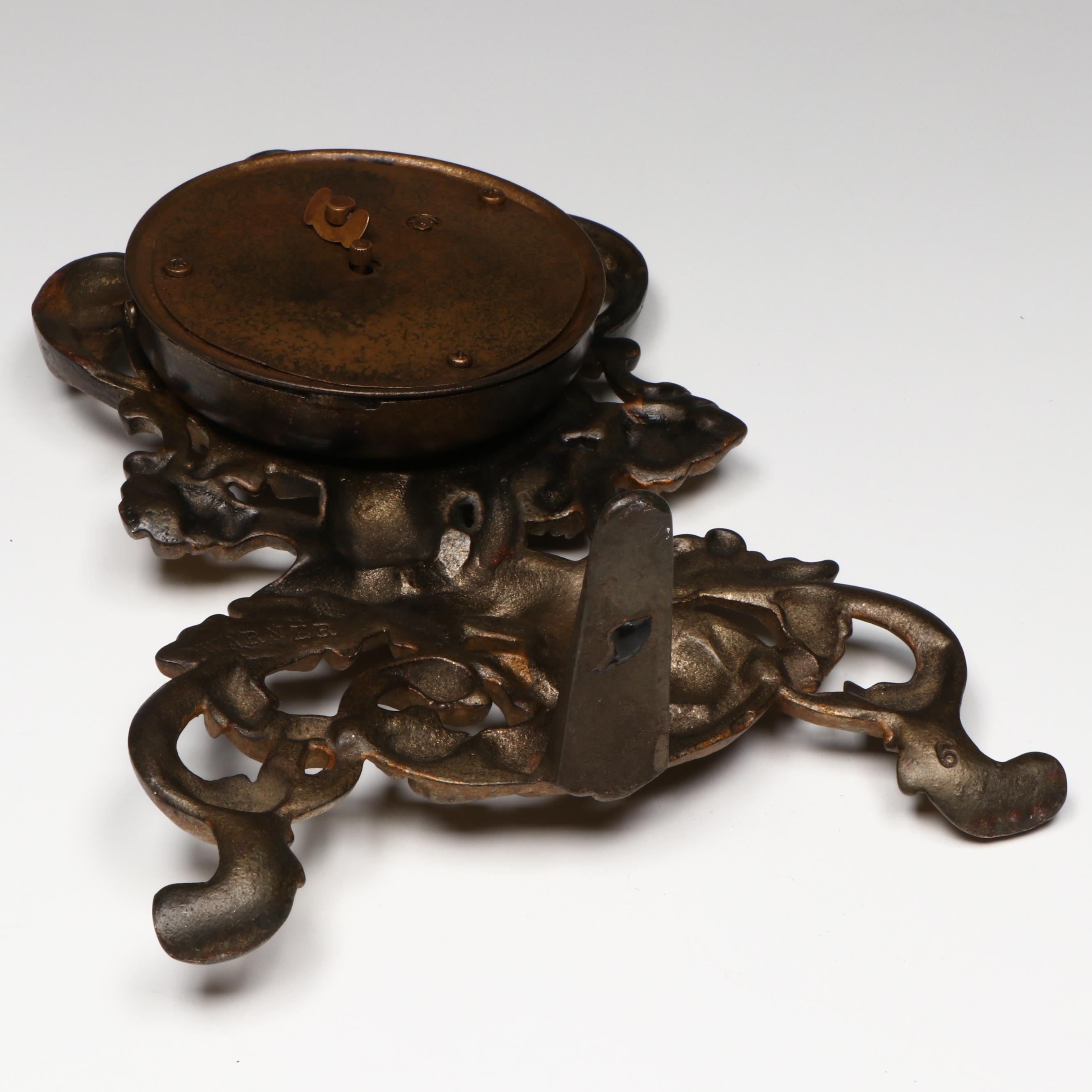 Moser Style Gilt Painted Glass Vase with Rococo Style Sessions Vanity Clock