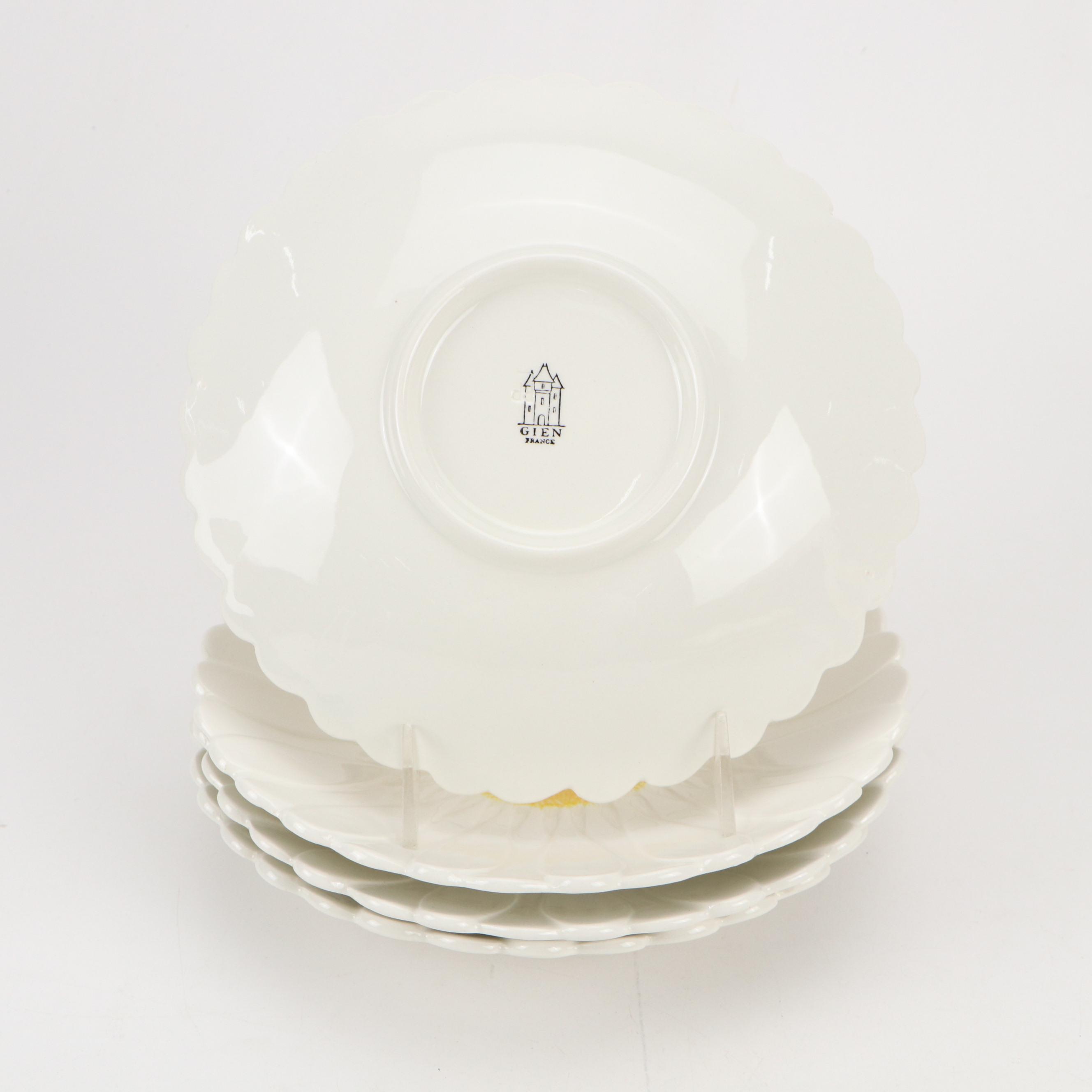 Gien Porcelain Daisy Salad Plates with Reticulated Leaf Bowl and More