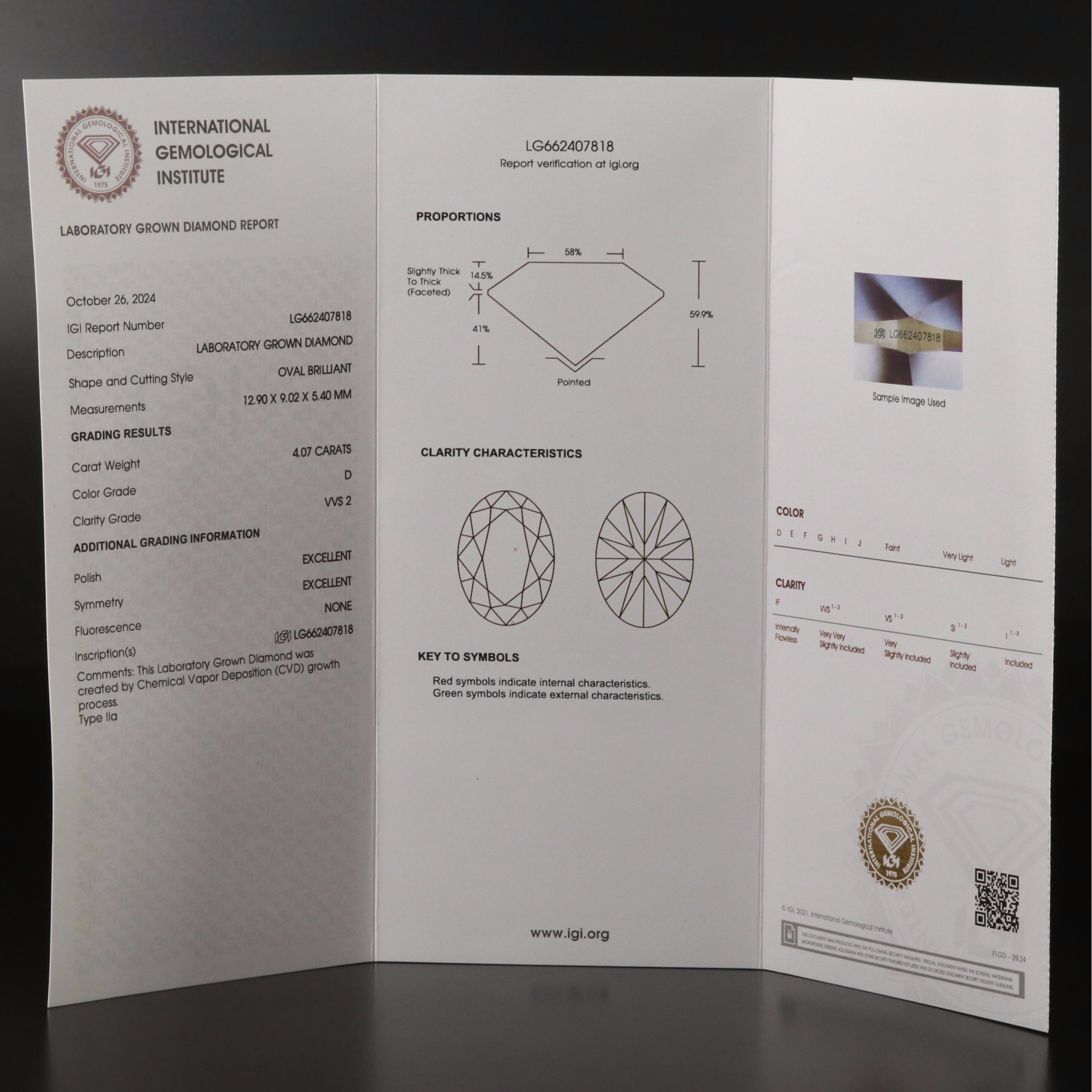 Platinum 4.07 CT Lab Grown Diamond Solitaire Ring with IGI Report