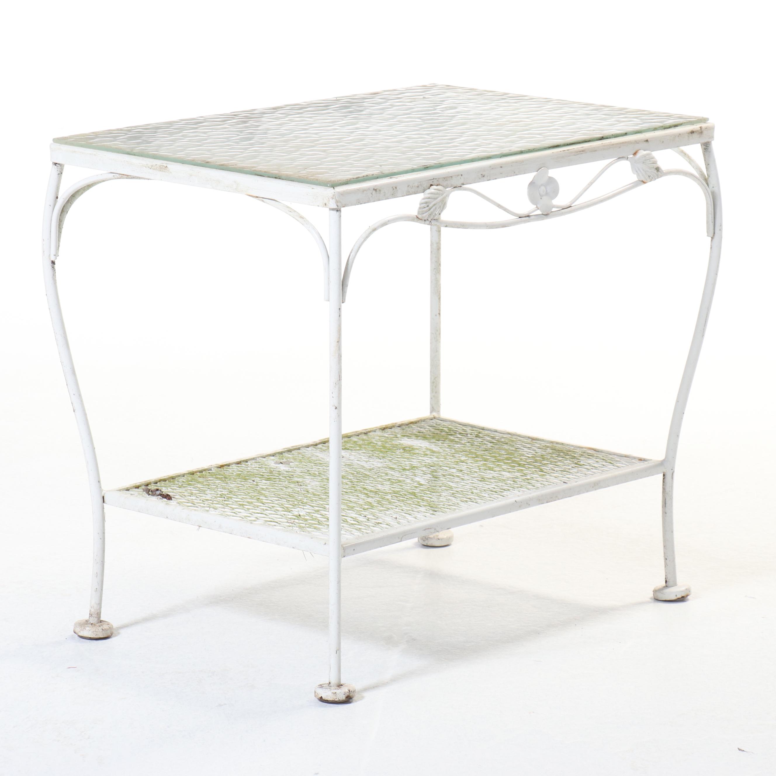 Woodard White-Painted Wrought Iron Armchair with Other Side Table