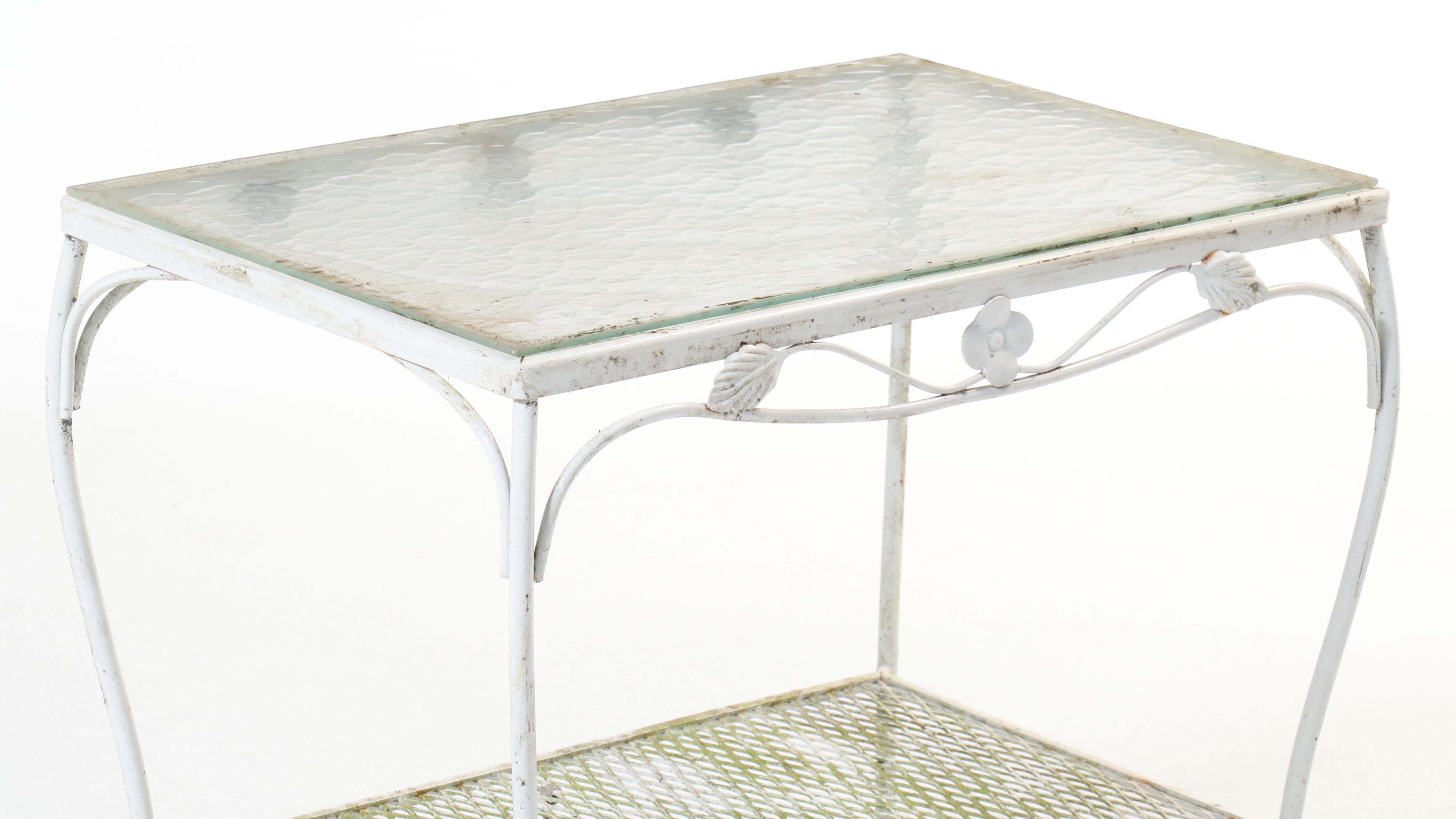 Woodard White-Painted Wrought Iron Armchair with Other Side Table