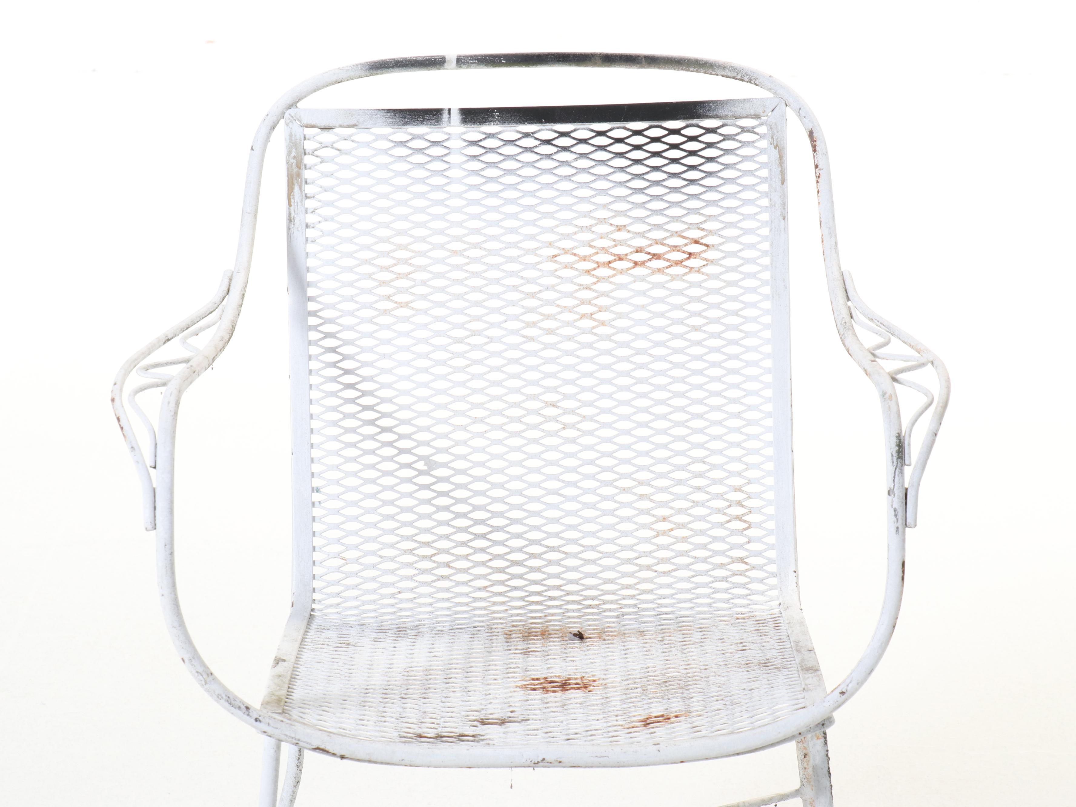 Woodard White-Painted Wrought Iron Armchair with Other Side Table