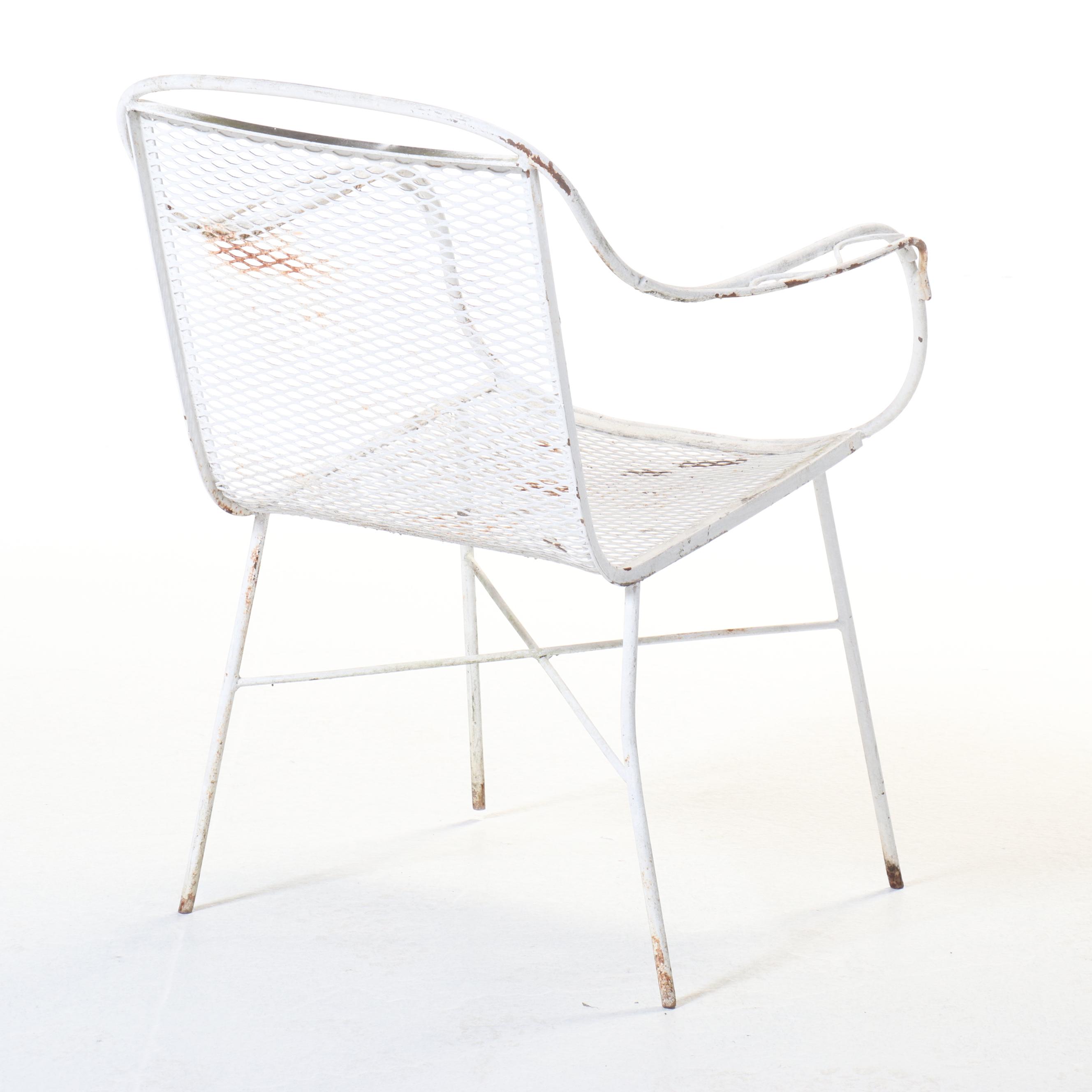 Woodard White-Painted Wrought Iron Armchair with Other Side Table