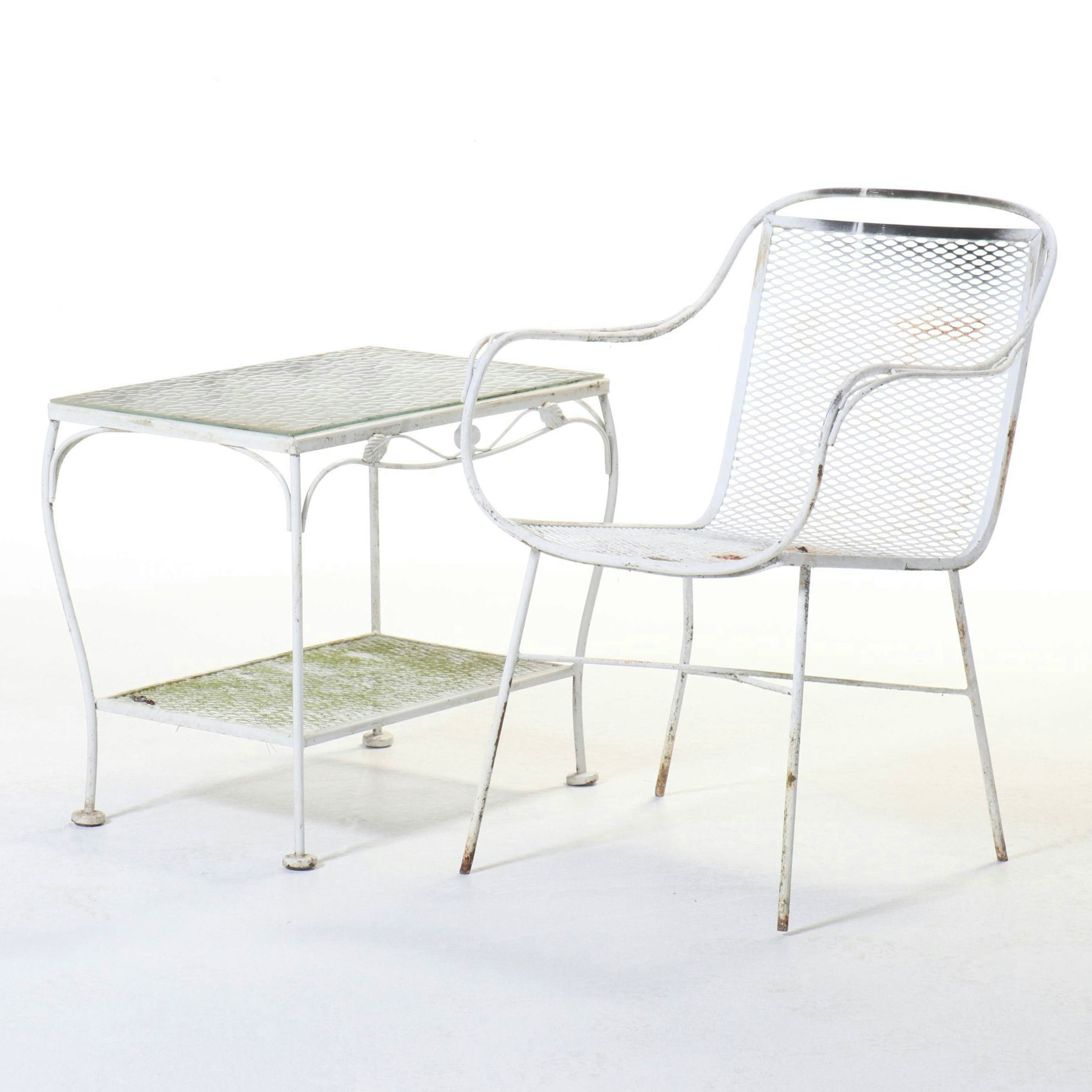 Woodard White-Painted Wrought Iron Armchair with Other Side Table