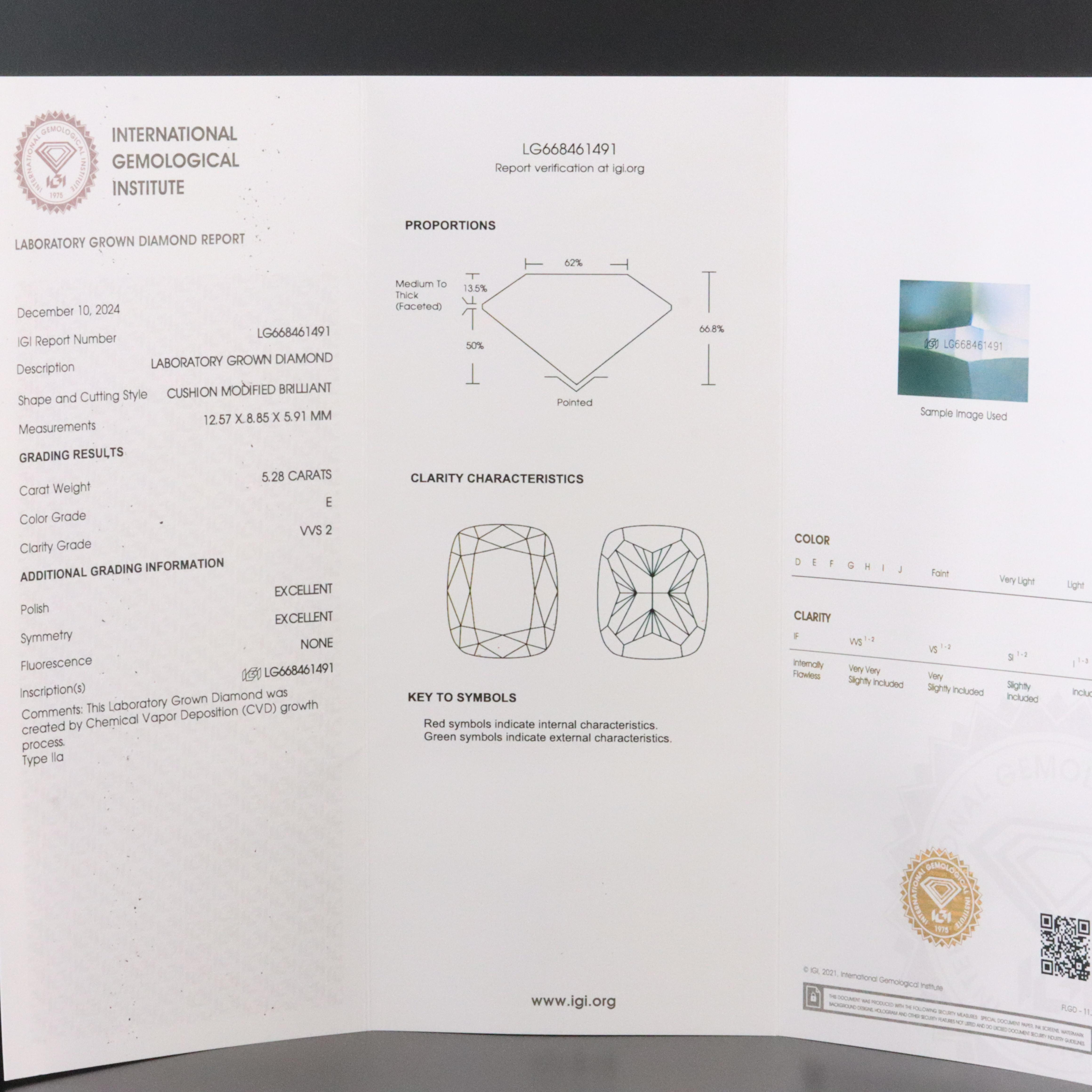 Platinum 5.28 CT Lab Grown Diamond Solitaire Ring with IGI Report