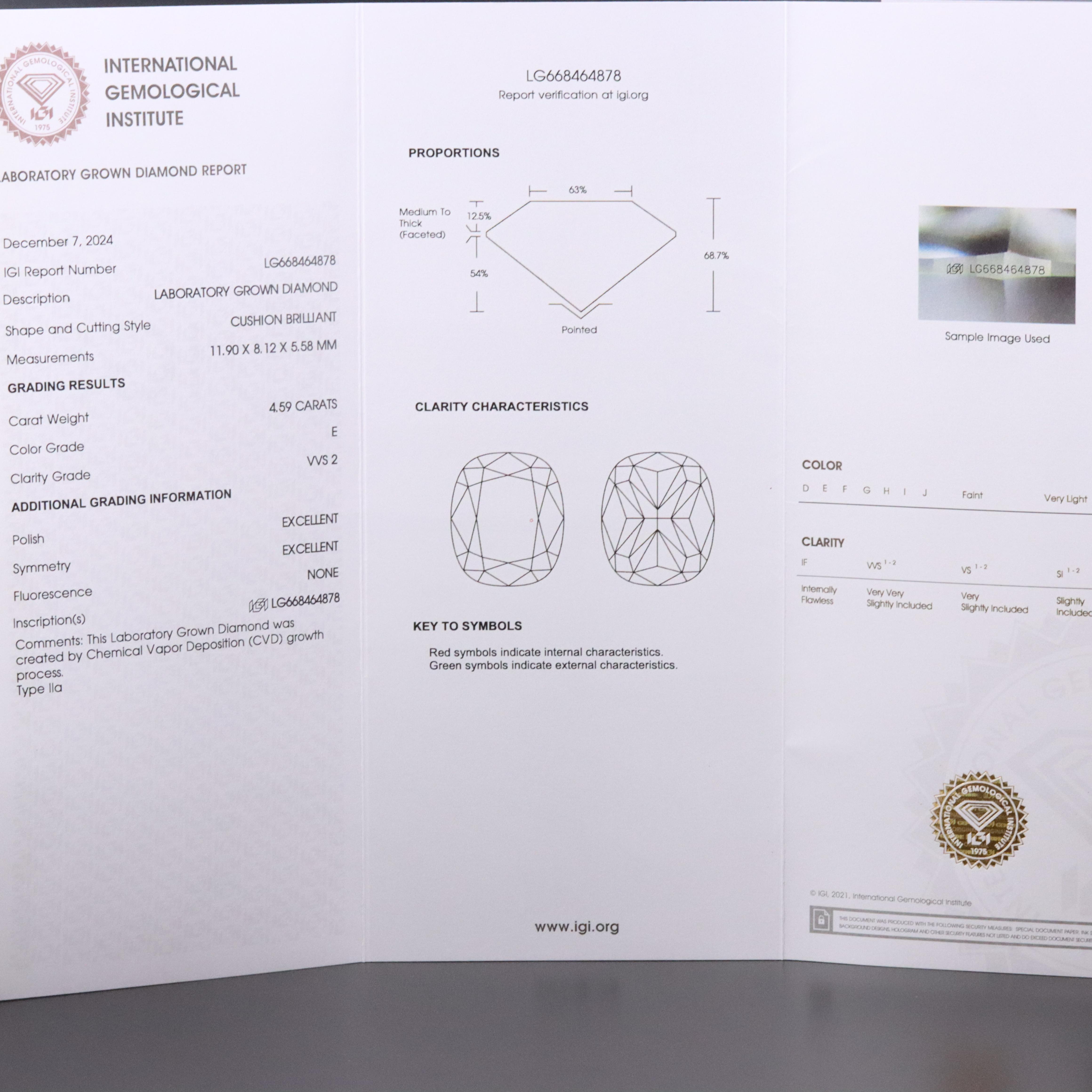 Platinum 4.59 CT Lab Grown Diamond Solitaire Ring with IGI Report