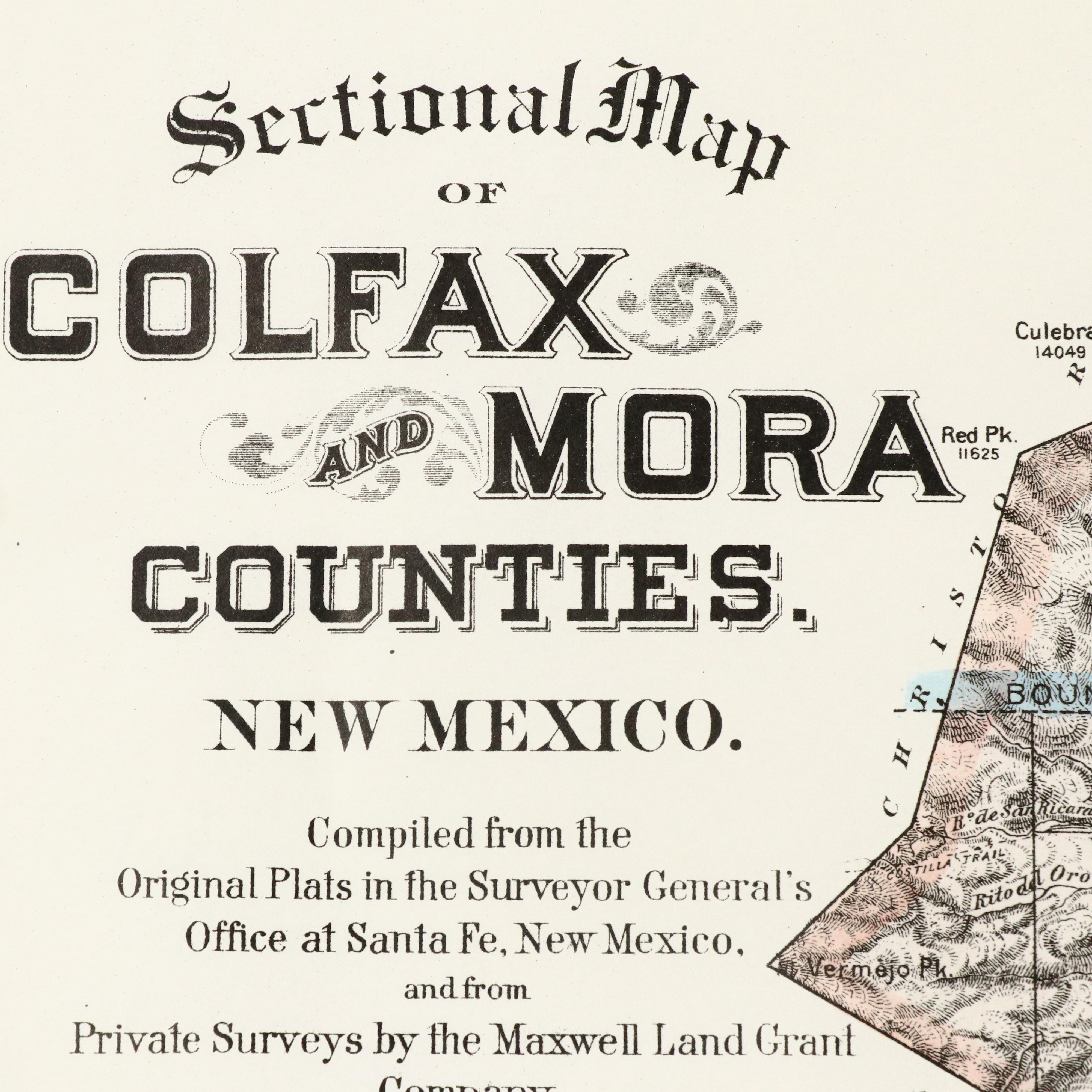 Hand-Colored Map "Sectional Map of Colfax and Mora Counties, New Mexico," 1889