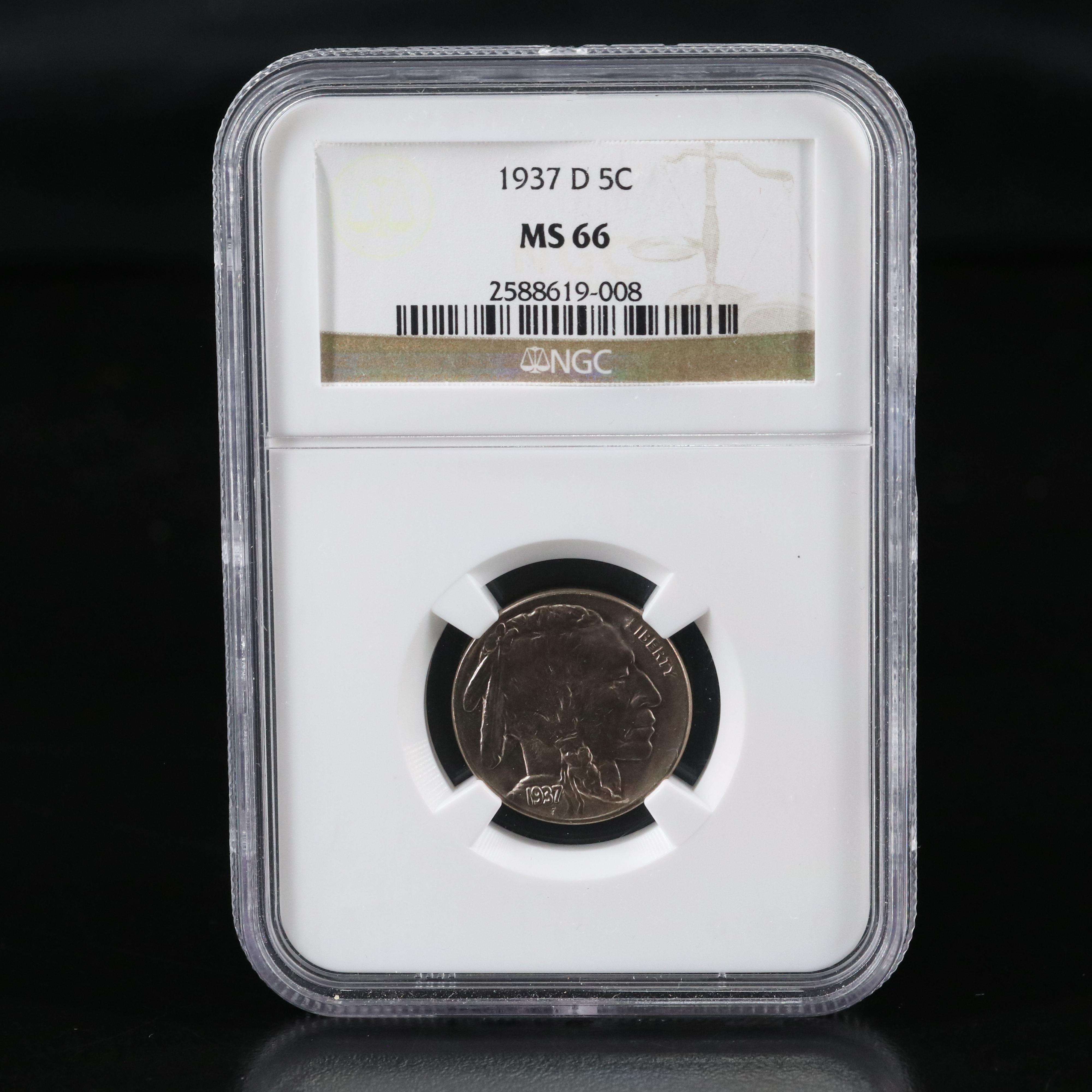 NGC Graded MS66 1937-D Buffalo Nickel